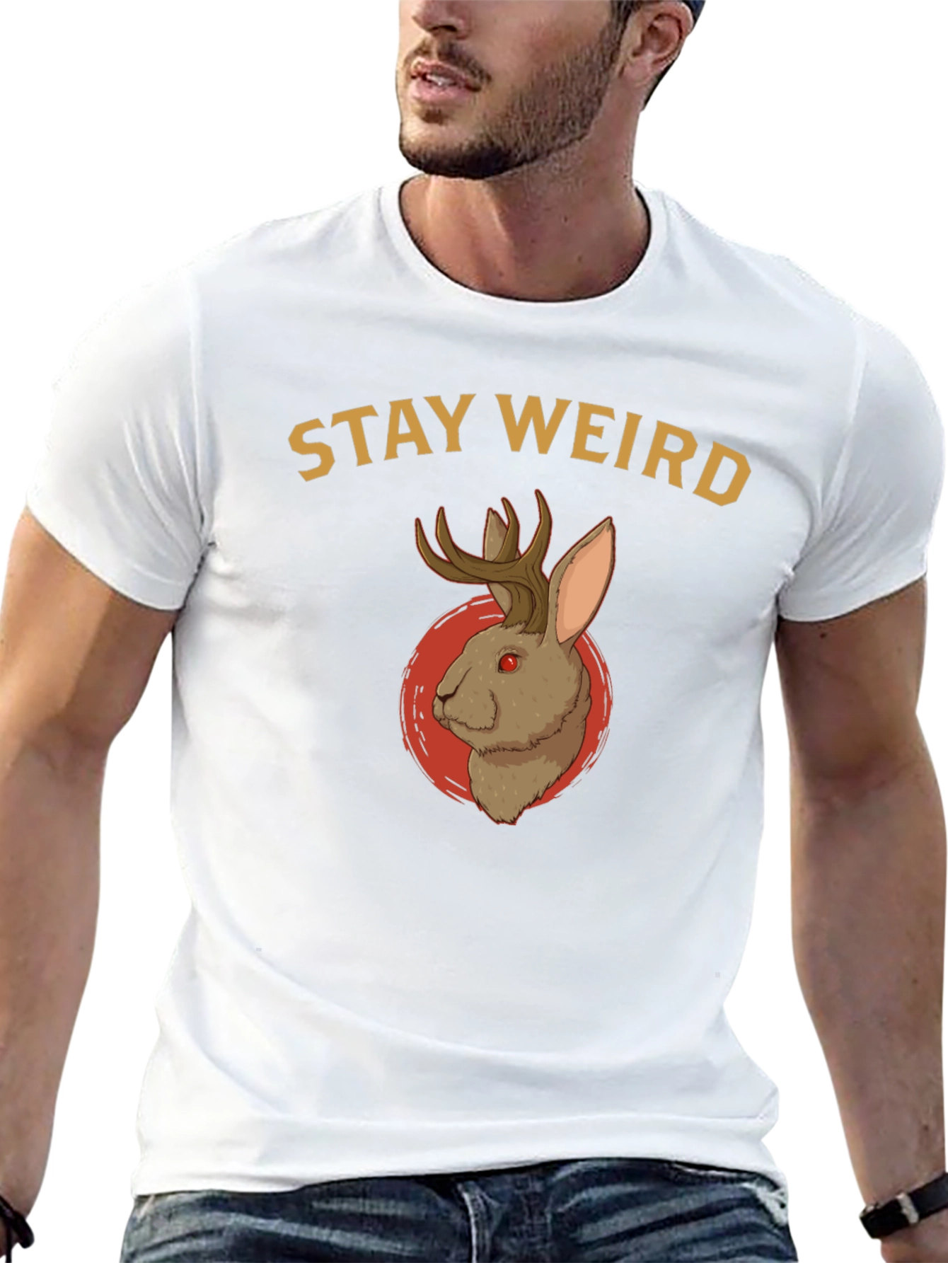 Black Stay Weird Jackalope T-Shirt - Novelty Graphic Tee view 13