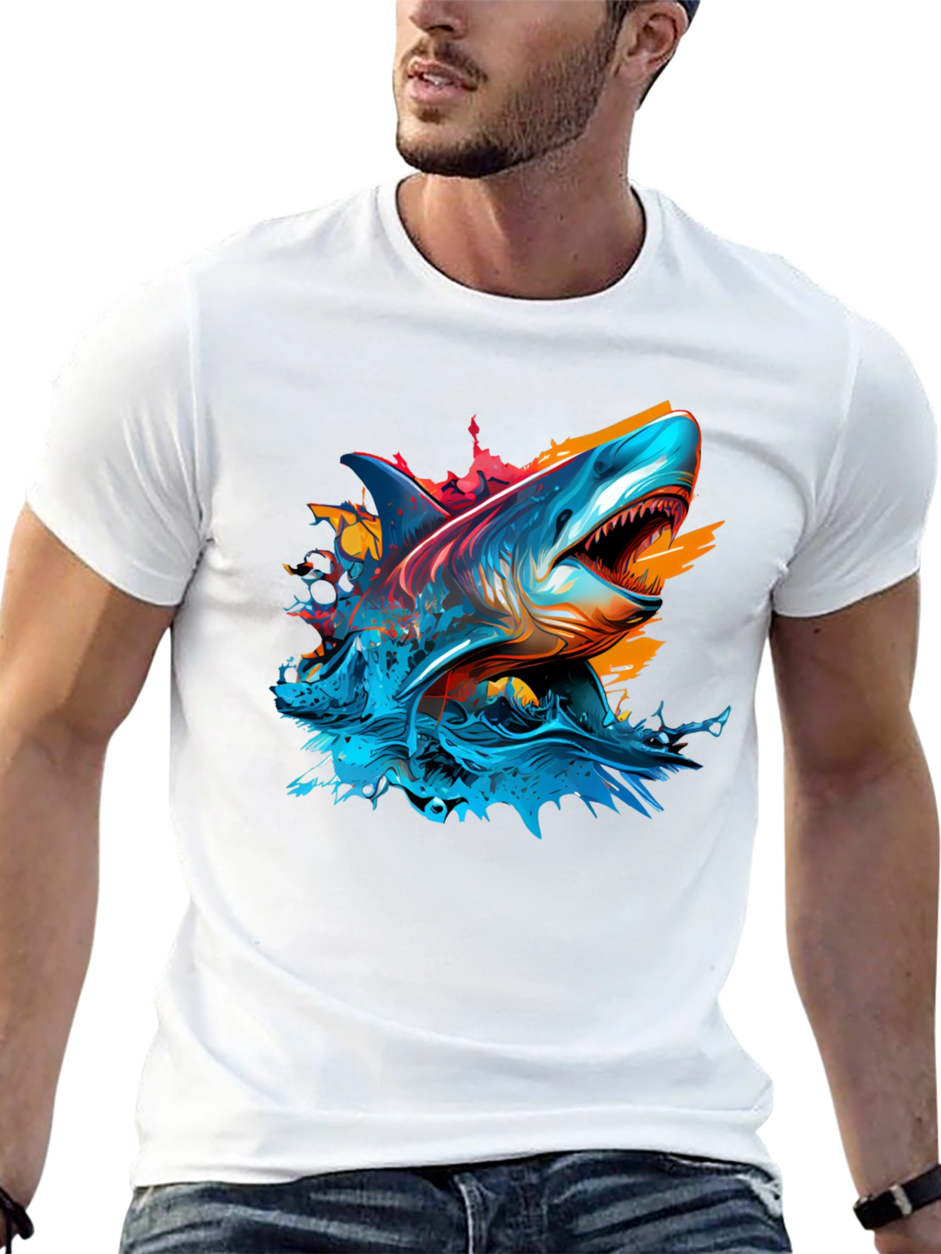 Black Shark Attack Graphic Tee - Bold Black T-Shirt view 13