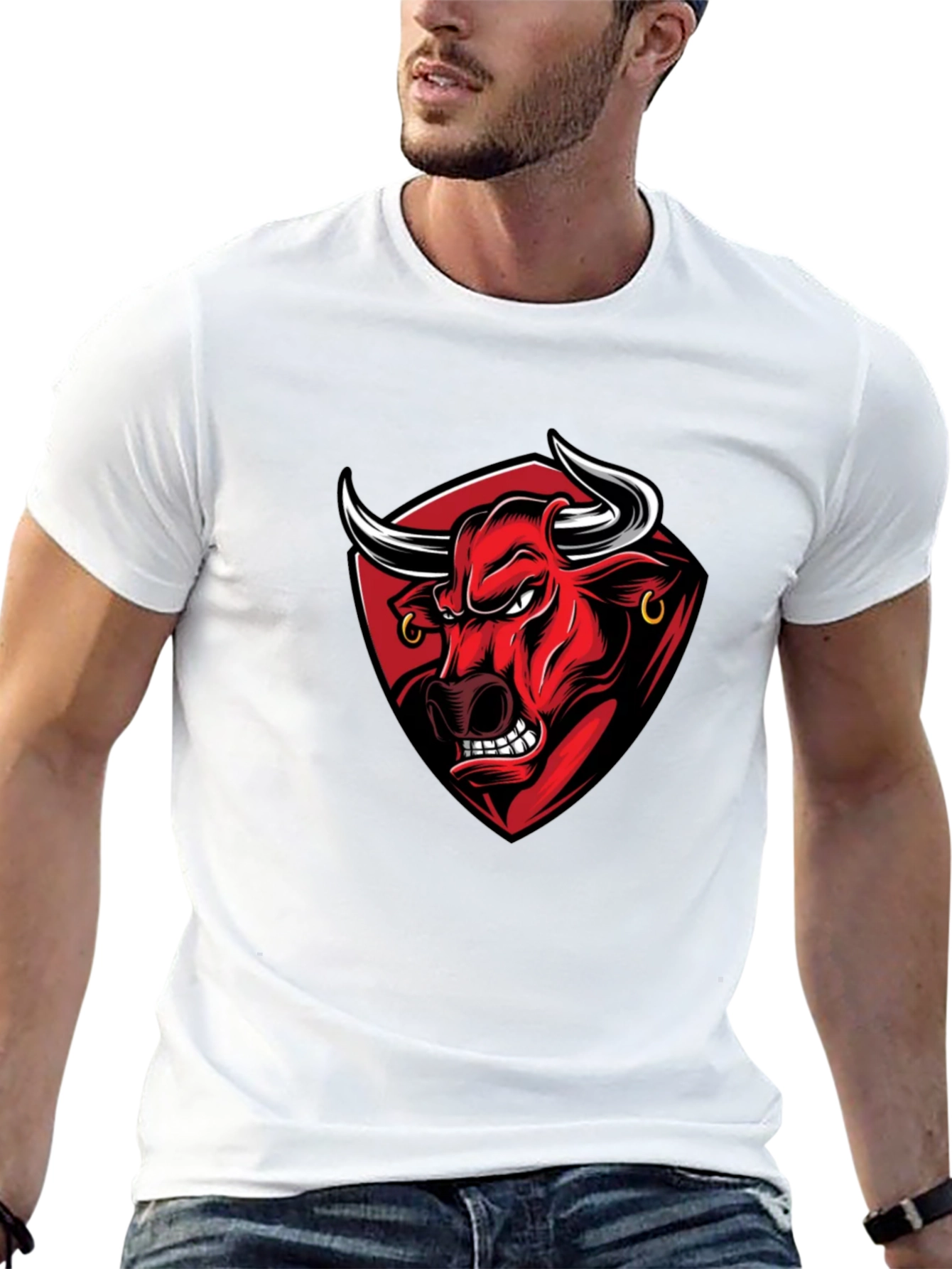 Black Men's Black Graphic Tee - Angry Bull Design view 13