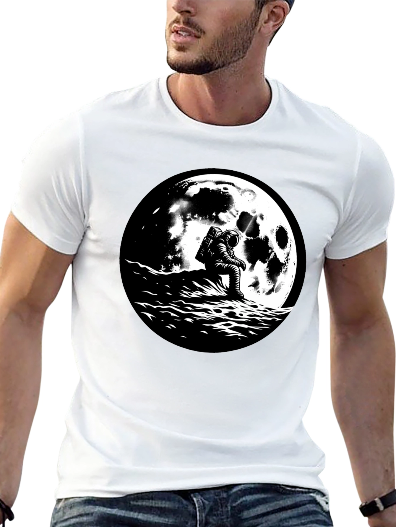 Black Astronaut Moon Graphic T-Shirt - Black Cotton Tee view 13