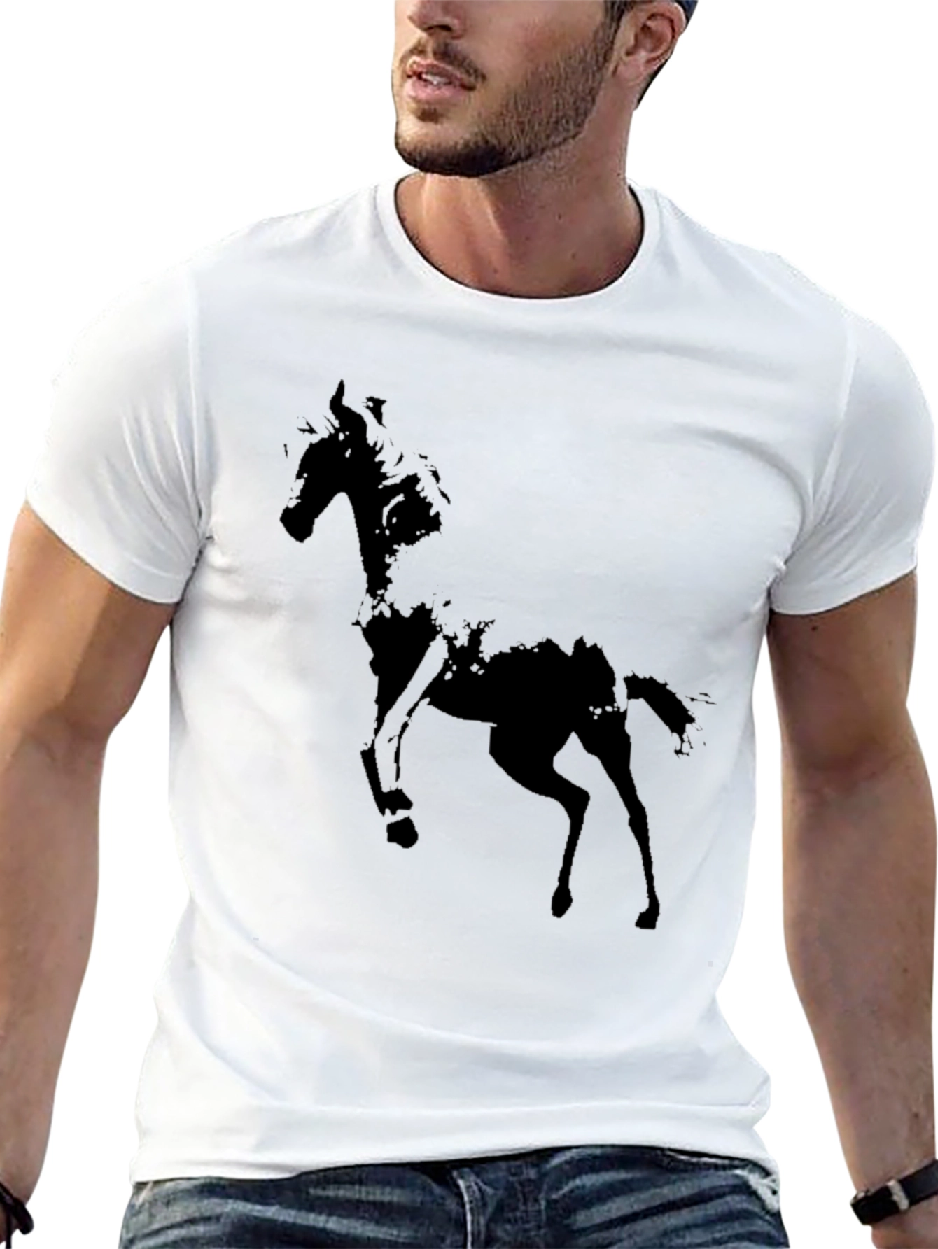 Black Abstract Horse Graphic Black T-Shirt view 13