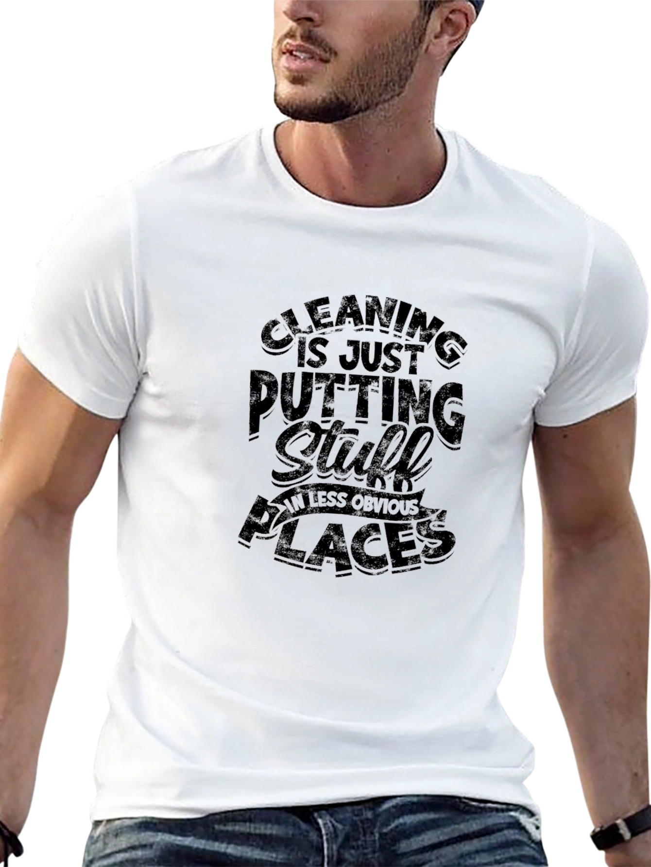 Black Humorous Cleaning T-Shirt for Men - Black view 13