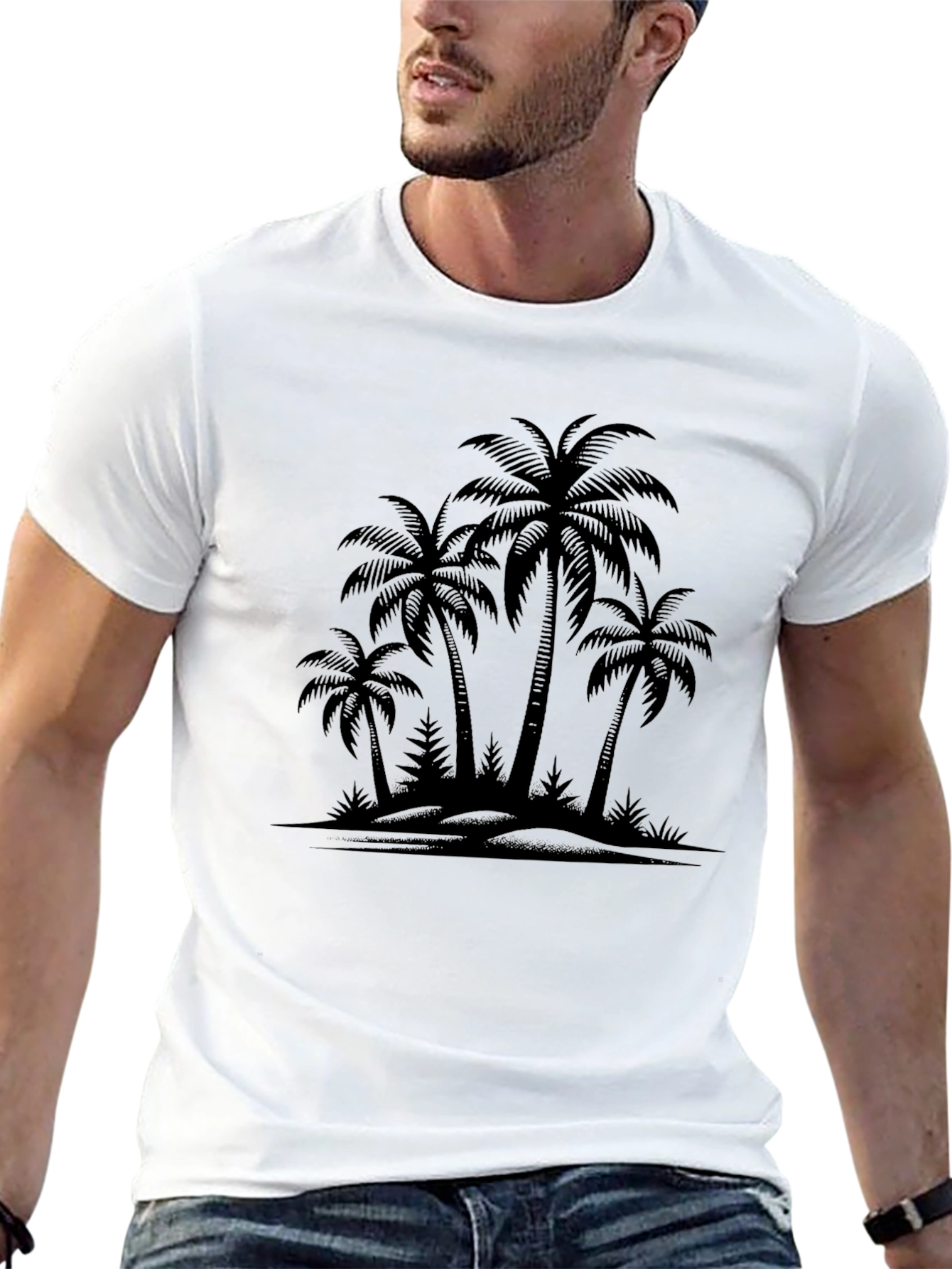 Black Palm Tree Silhouette Graphic Black T-Shirt view 13