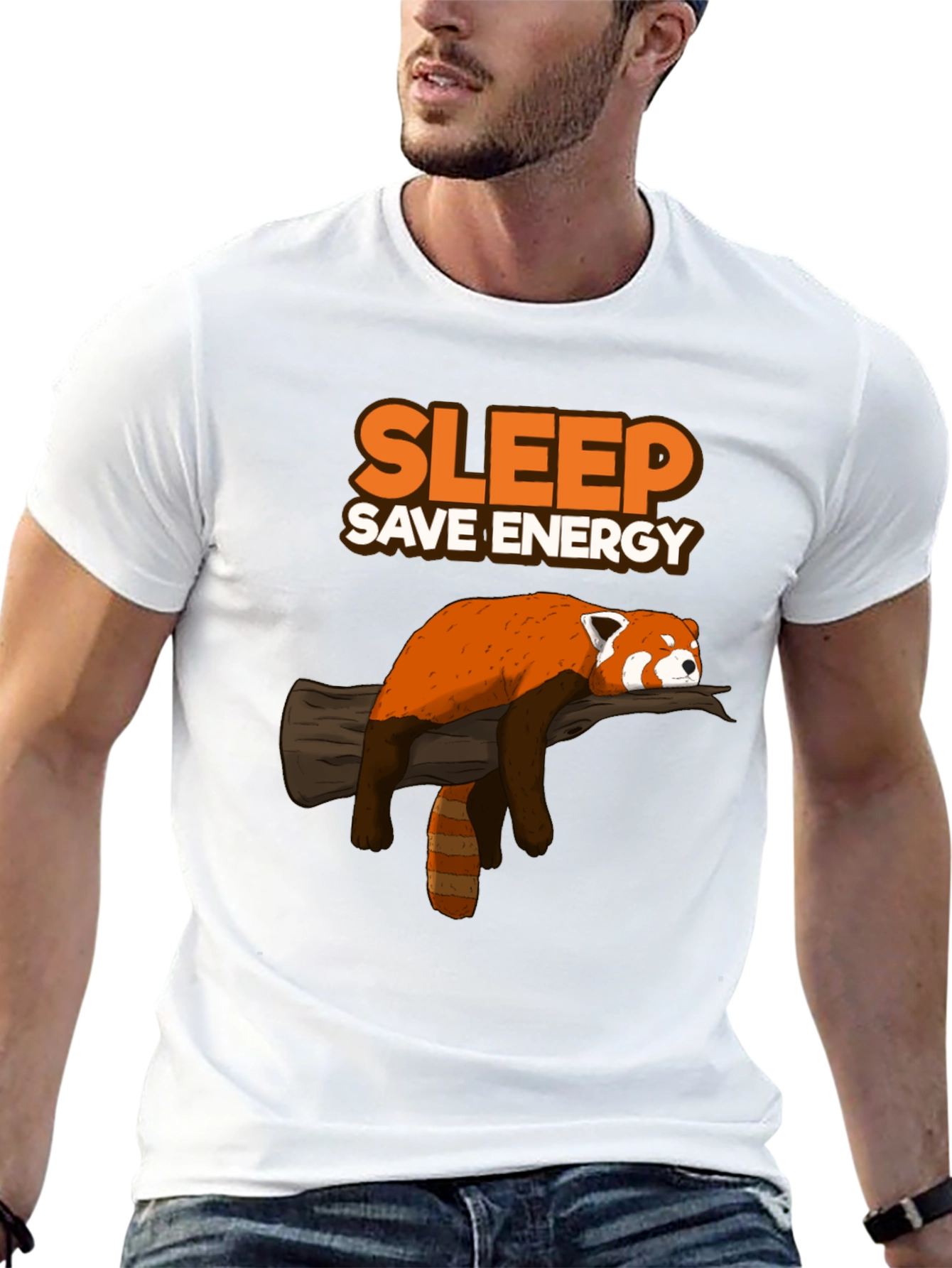 Black Sleep Save Energy Red Panda T-Shirt view 13