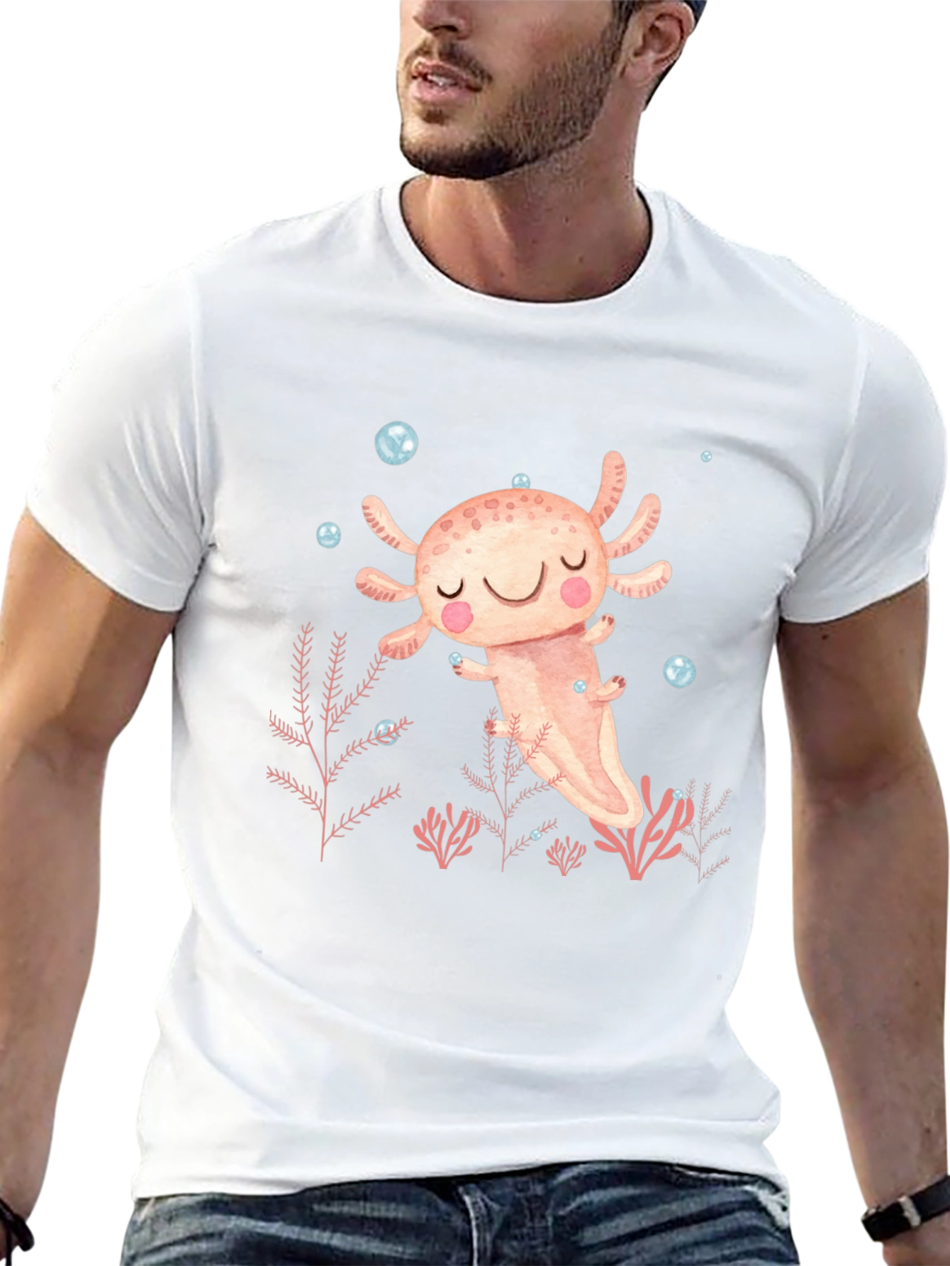 Black Axolotl Cute Kawaii Design Black T-Shirt view 13
