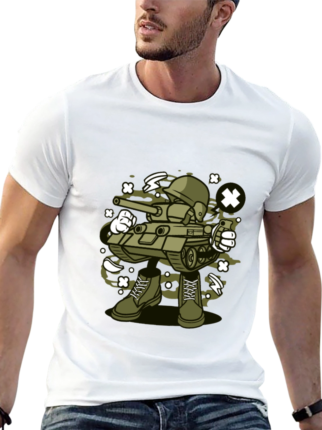 Black Cartoon Tank Soldier T-Shirt - Black view 13
