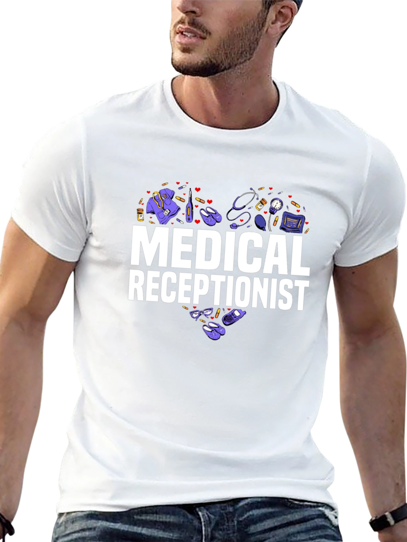 Black Medical Receptionist Heart Graphic T-Shirt view 13