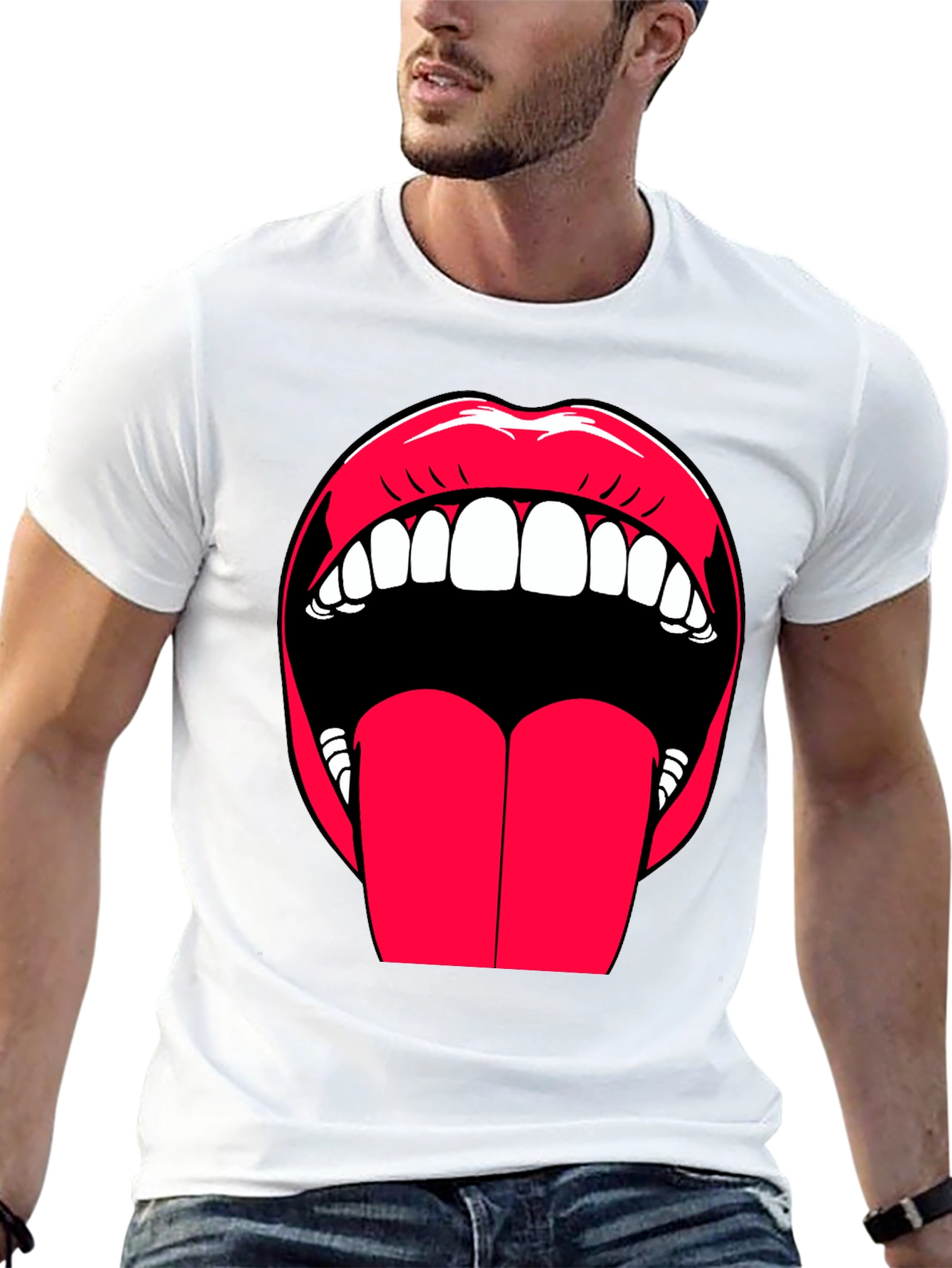 Black Bold Lips Graphic Tee - Expressive Black Cotton T-Shirt view 13