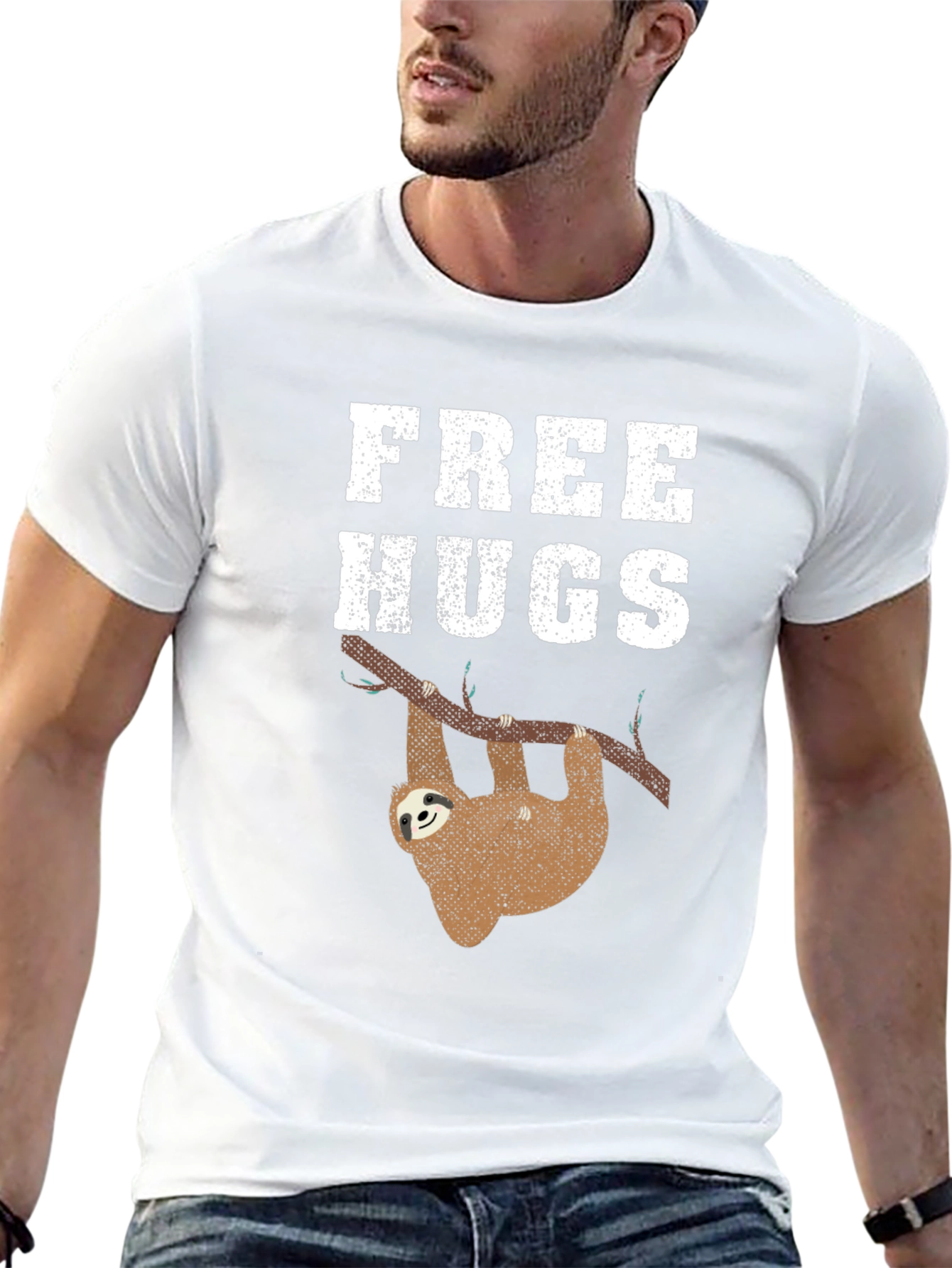 Black Free Hugs Sloth Graphic Tee Shirt view 13