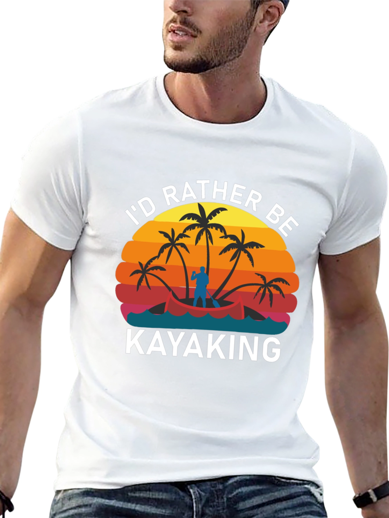 Black Retro Kayaking T-Shirt - I'd Rather Be Kayaking view 13