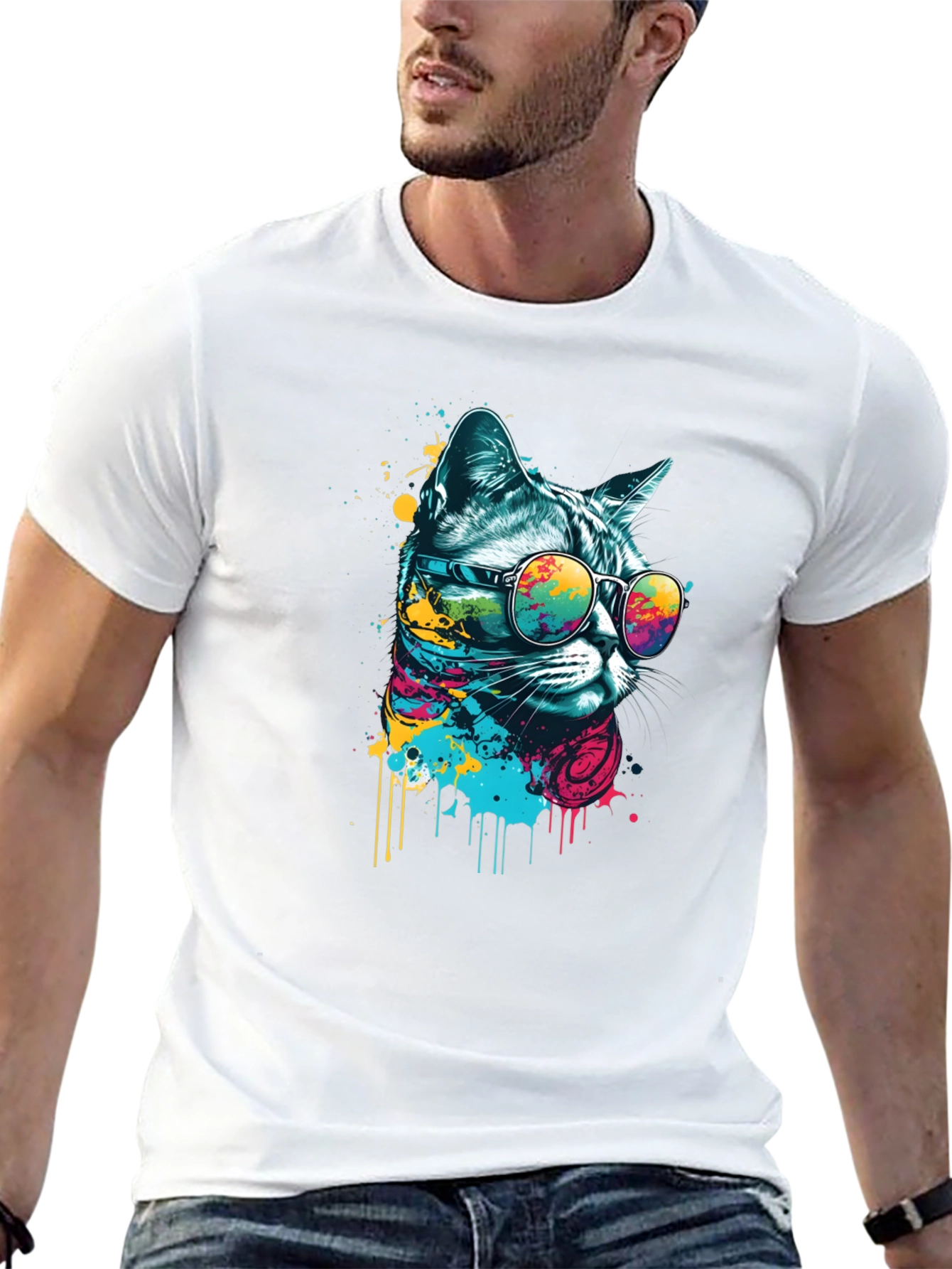 Black Cool Cat T-Shirt - Graphic Print Tee view 13