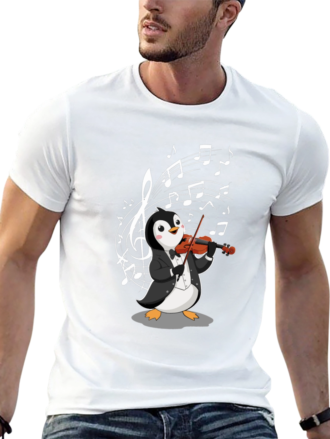 Black Penguin Violinist Graphic T-Shirt - Music Lover Tee view 13