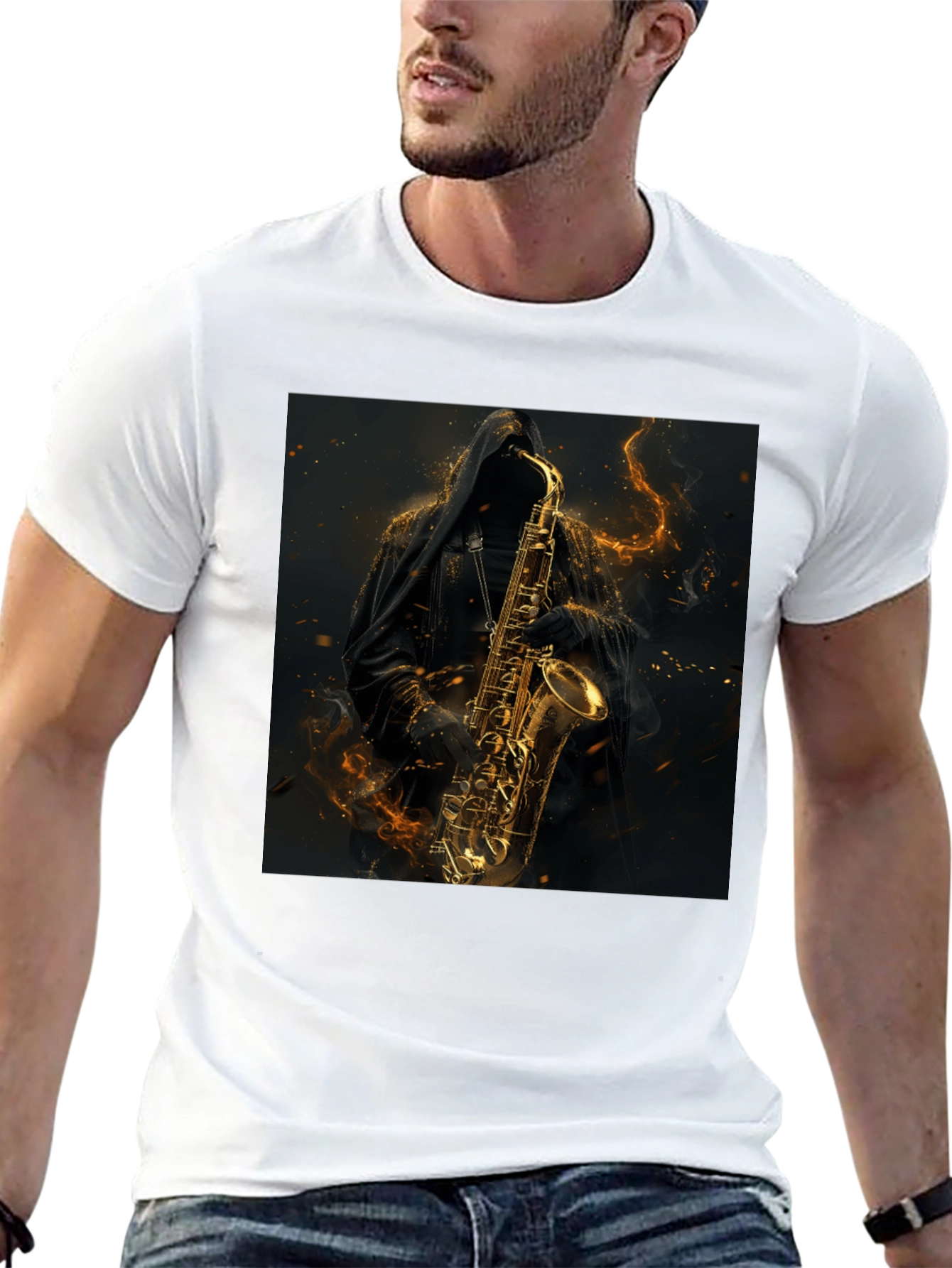 Black Saxophone Reaper Graphic Black T-Shirt view 13