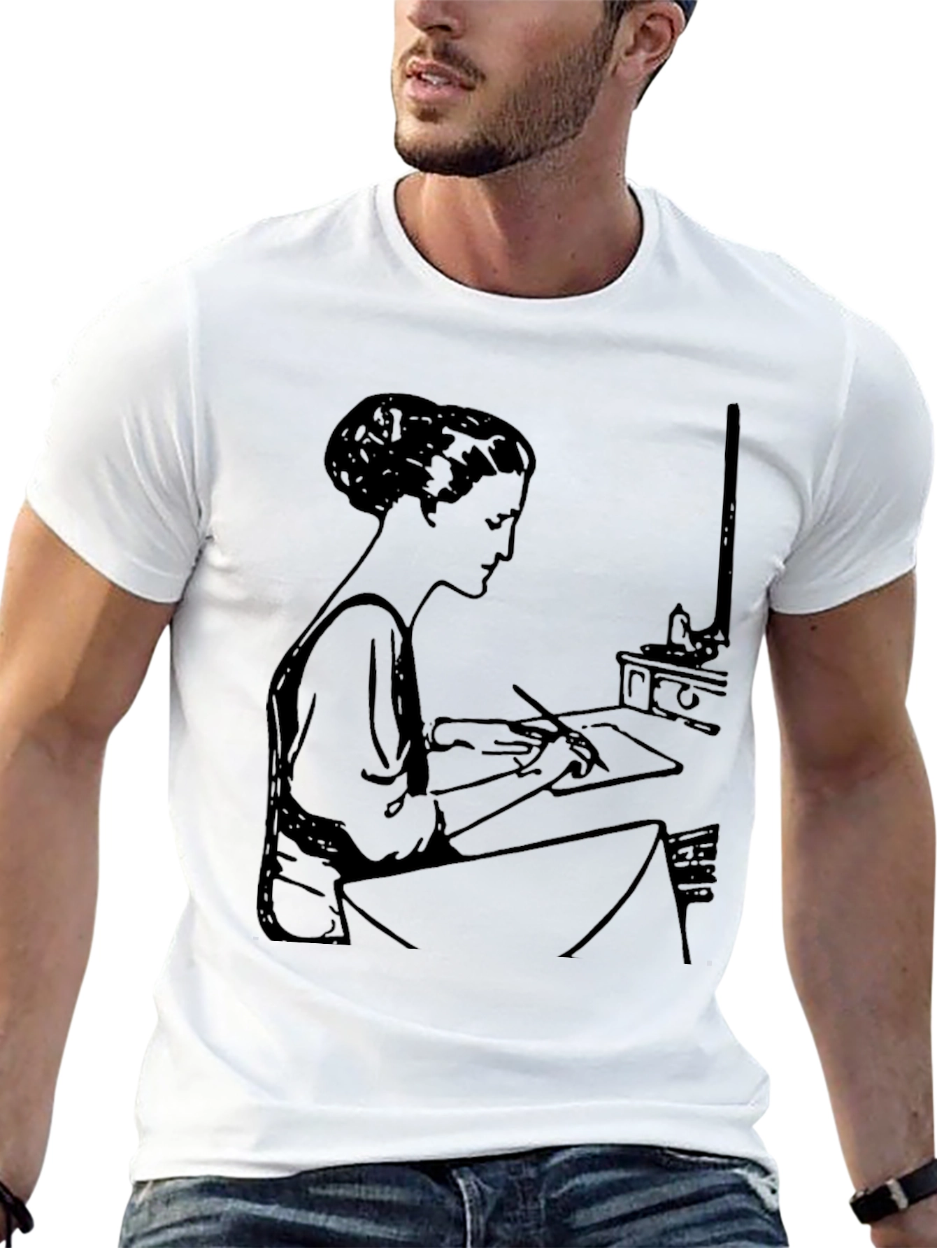 Black Woman Writing Black T-Shirt view 13