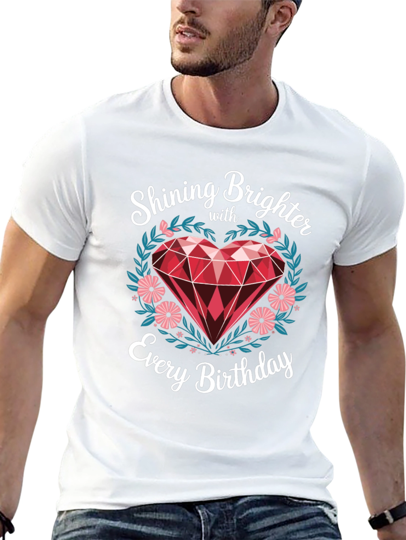 Black Shining Brighter Birthday T-Shirt - Heart Gem Design view 13