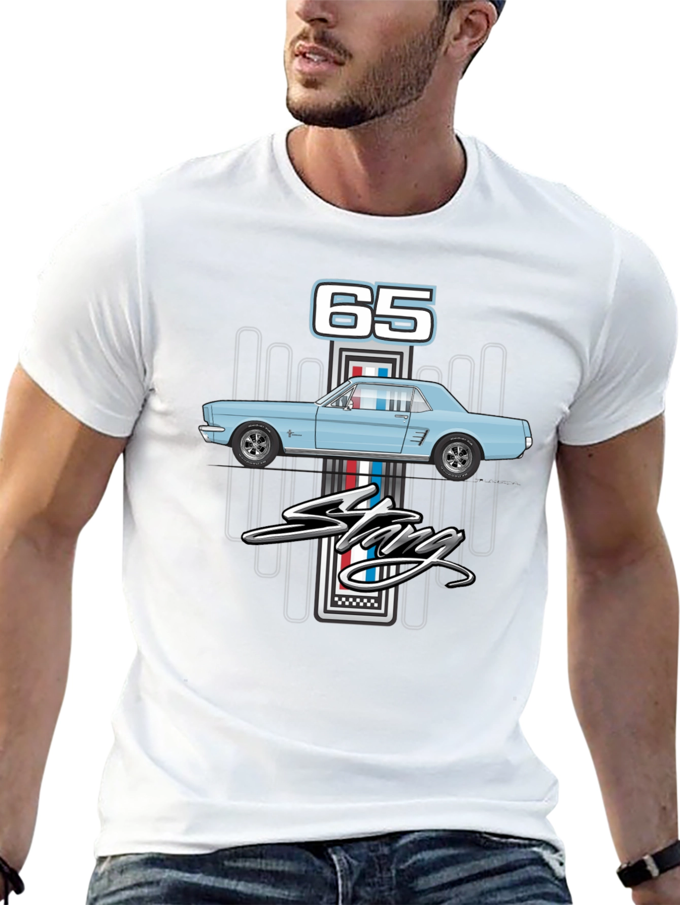 Black '65 Mustang Graphic T-Shirt - Classic Car Apparel view 13