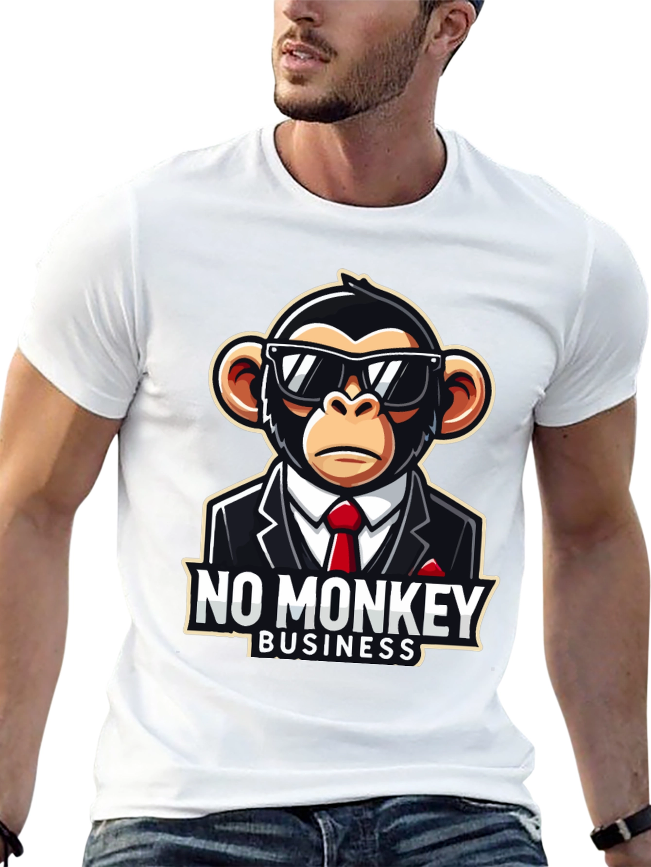 Black No Monkey Business Graphic T-Shirt view 13