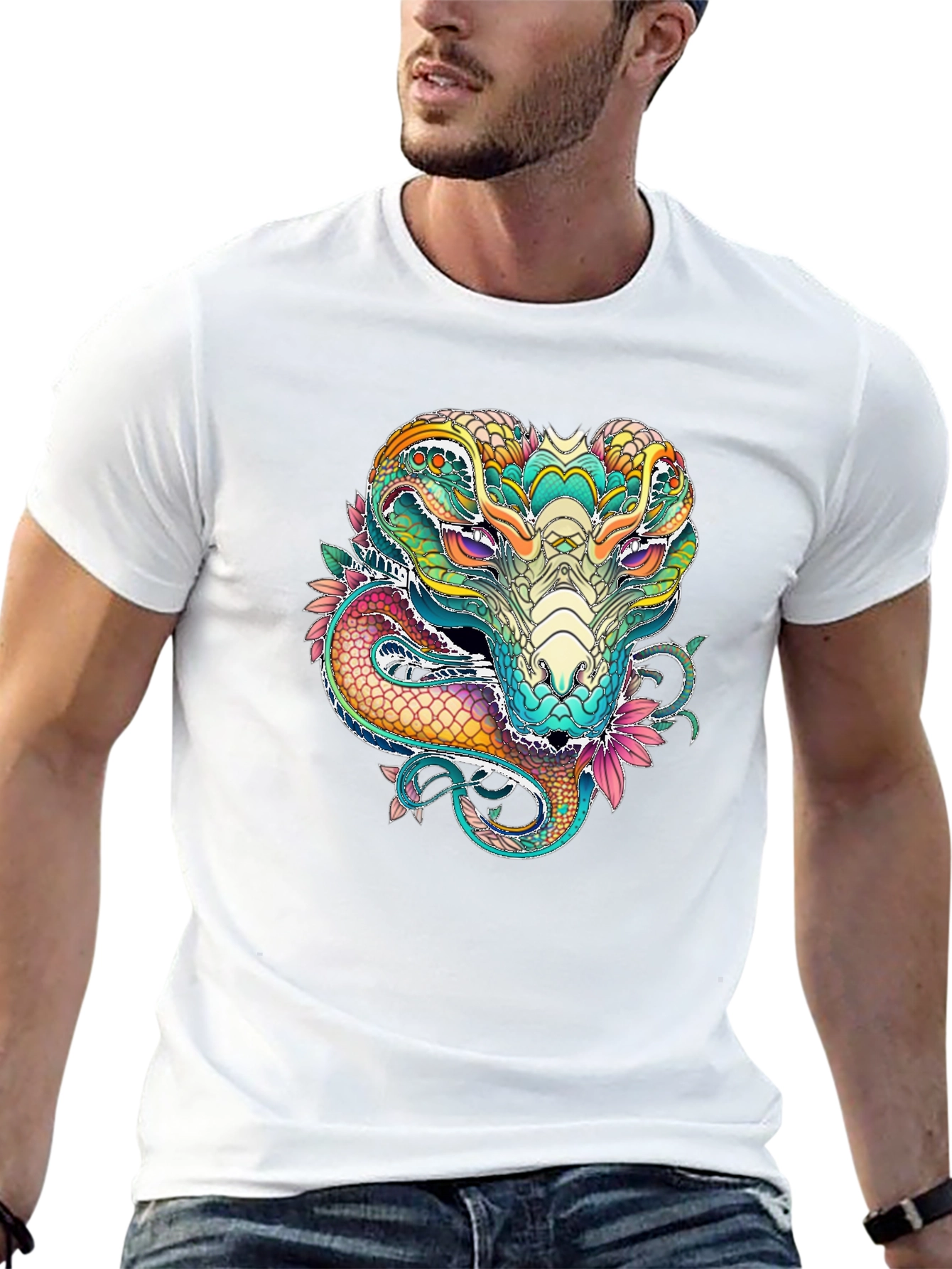 Black Vibrant Cobra Graphic Print Black T-Shirt view 13