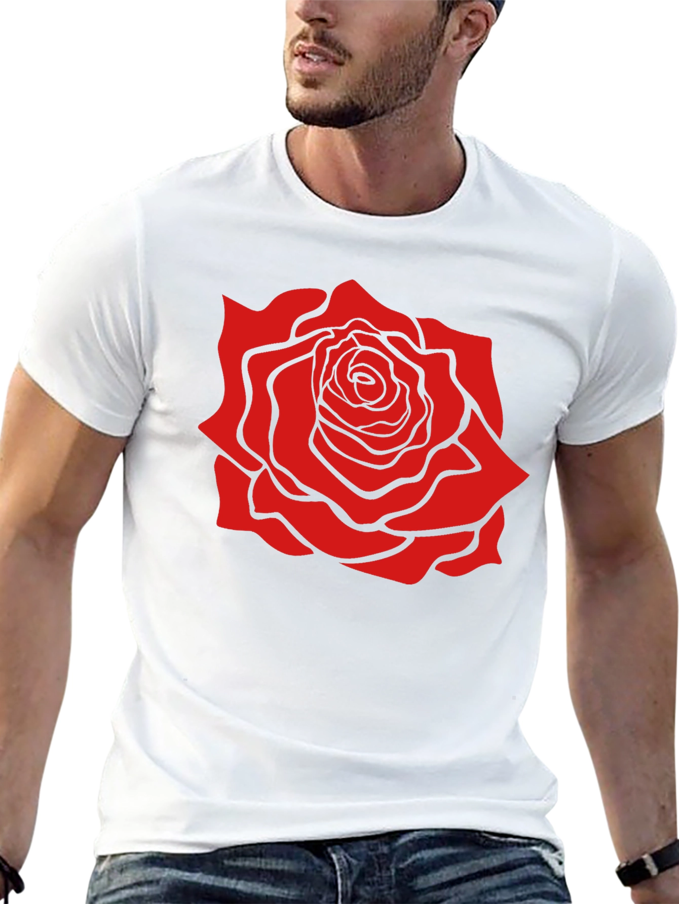 Black Black T-Shirt with Bold Red Rose Graphic view 13