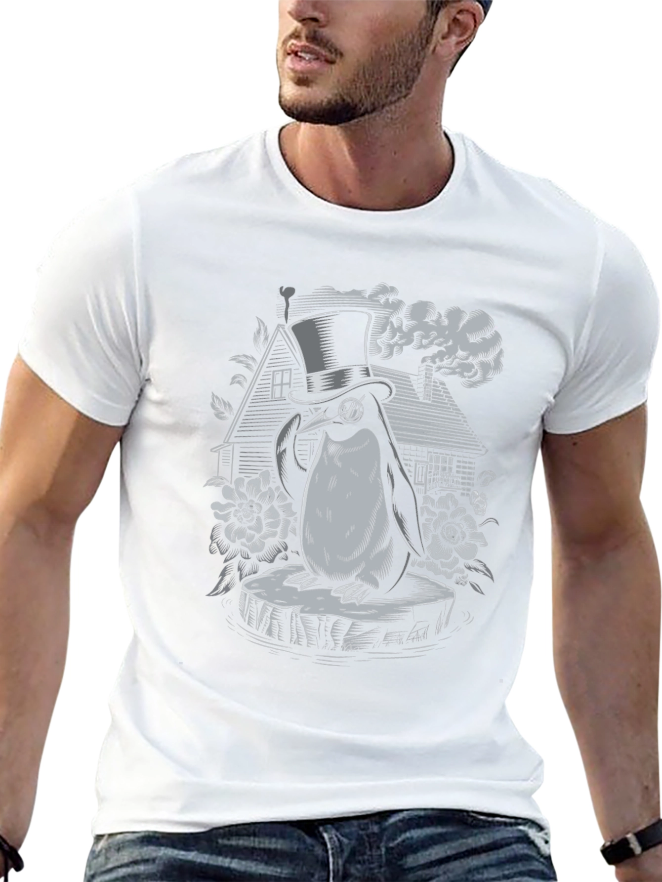 Black Penguin Top Hat Graphic Tee - Unique Design view 13