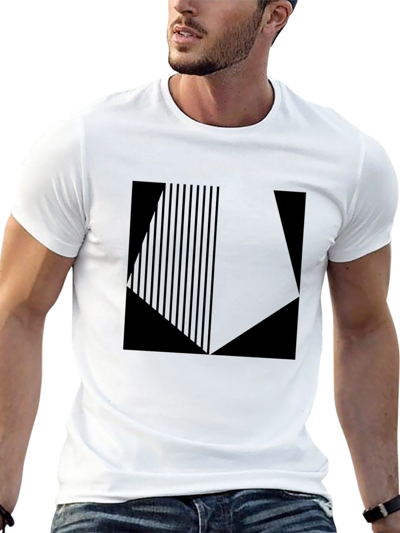 Black Geometric Graphic Print Black T-Shirt view 13