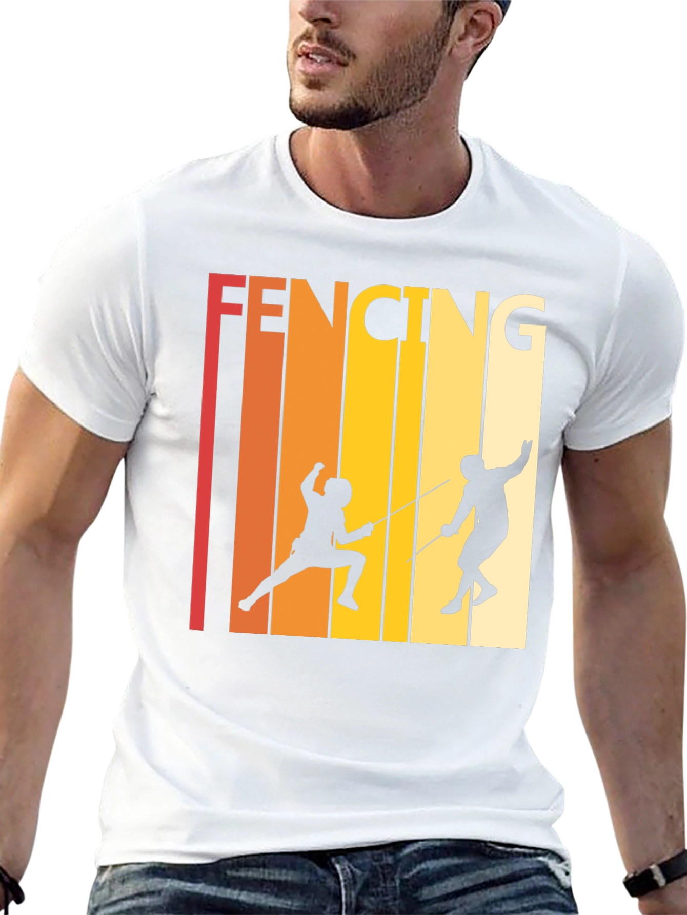 Black Retro Fencing T-Shirt - Black Cotton Tee view 13