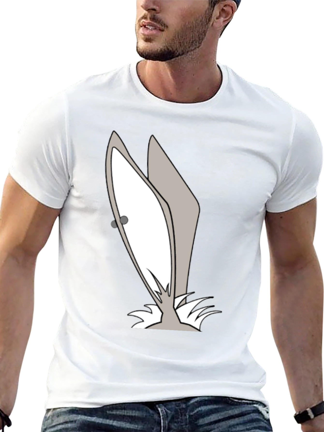 Black Funny Cartoon Bunny Ears Graphic Tee view 13