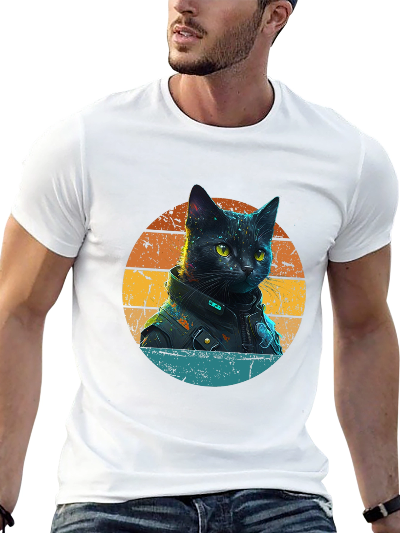 Black Cool Cat in Jacket T-Shirt view 13