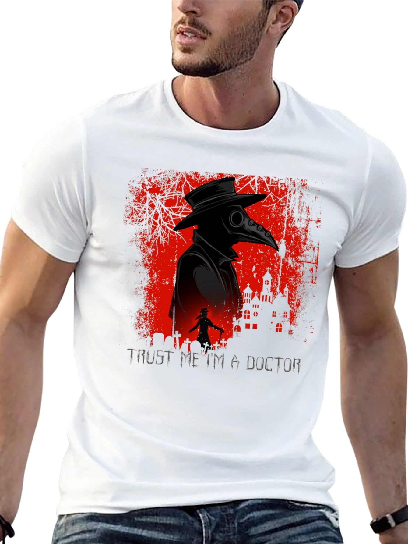 Black Plague Doctor Graphic Tee - Trust Me I'm a Doctor T-Shirt view 13