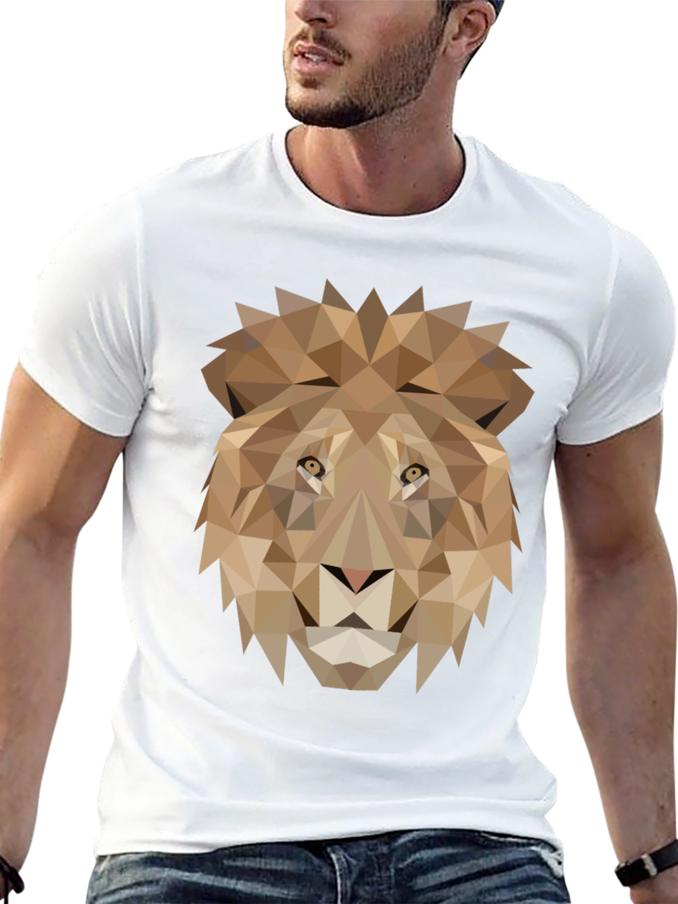 Black Geometric Lion Graphic Tee - Black view 13