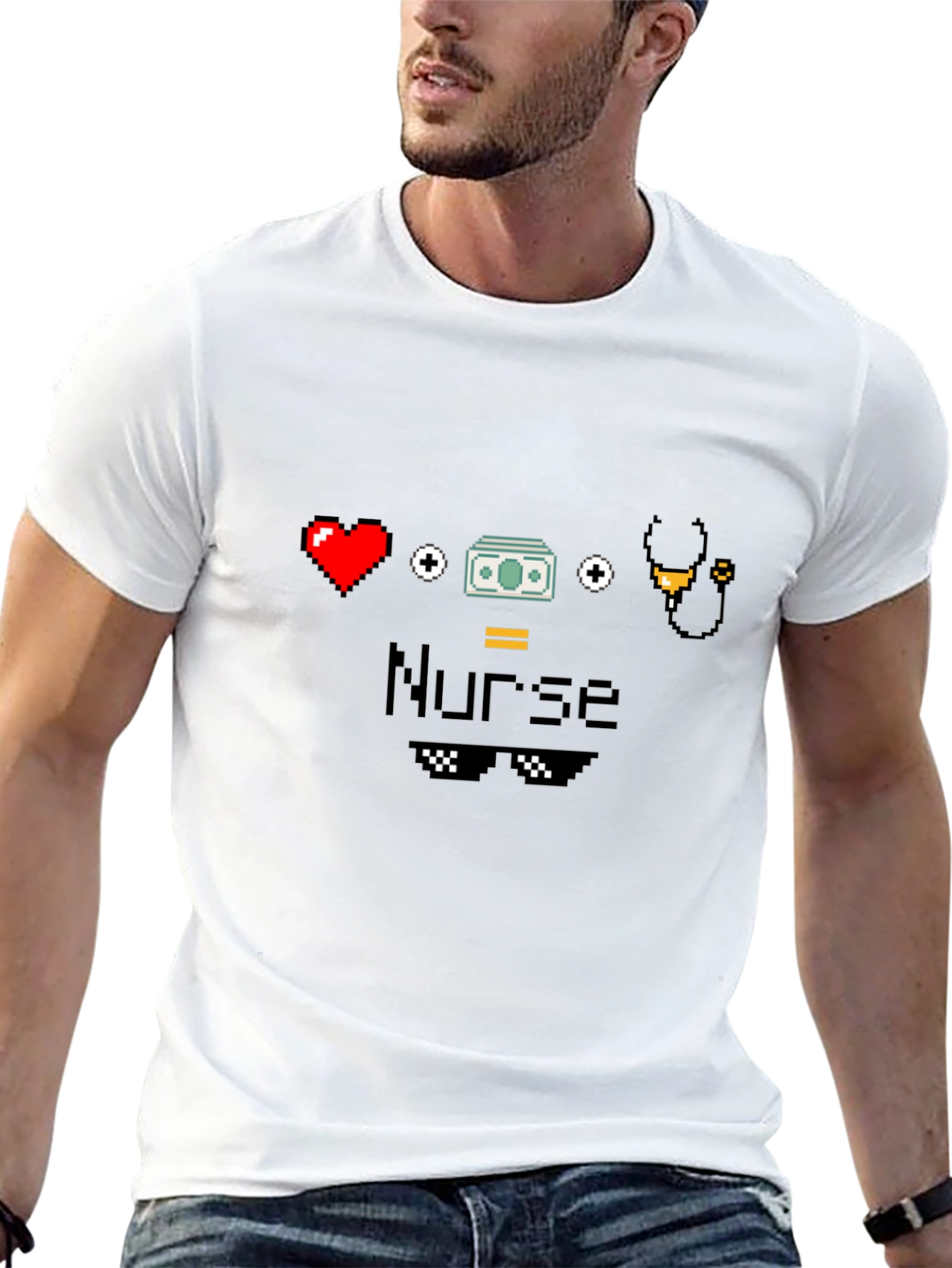 Black Nurse Pixel Art Black T-Shirt - Cool Nurse Tee view 13