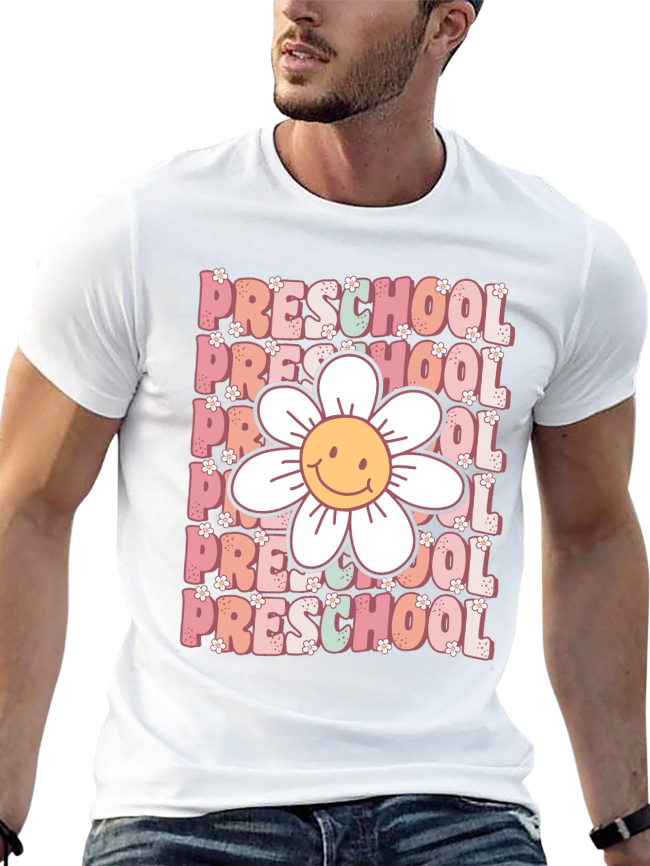 Black Preschool Teacher T-Shirt - Floral Graphic view 13