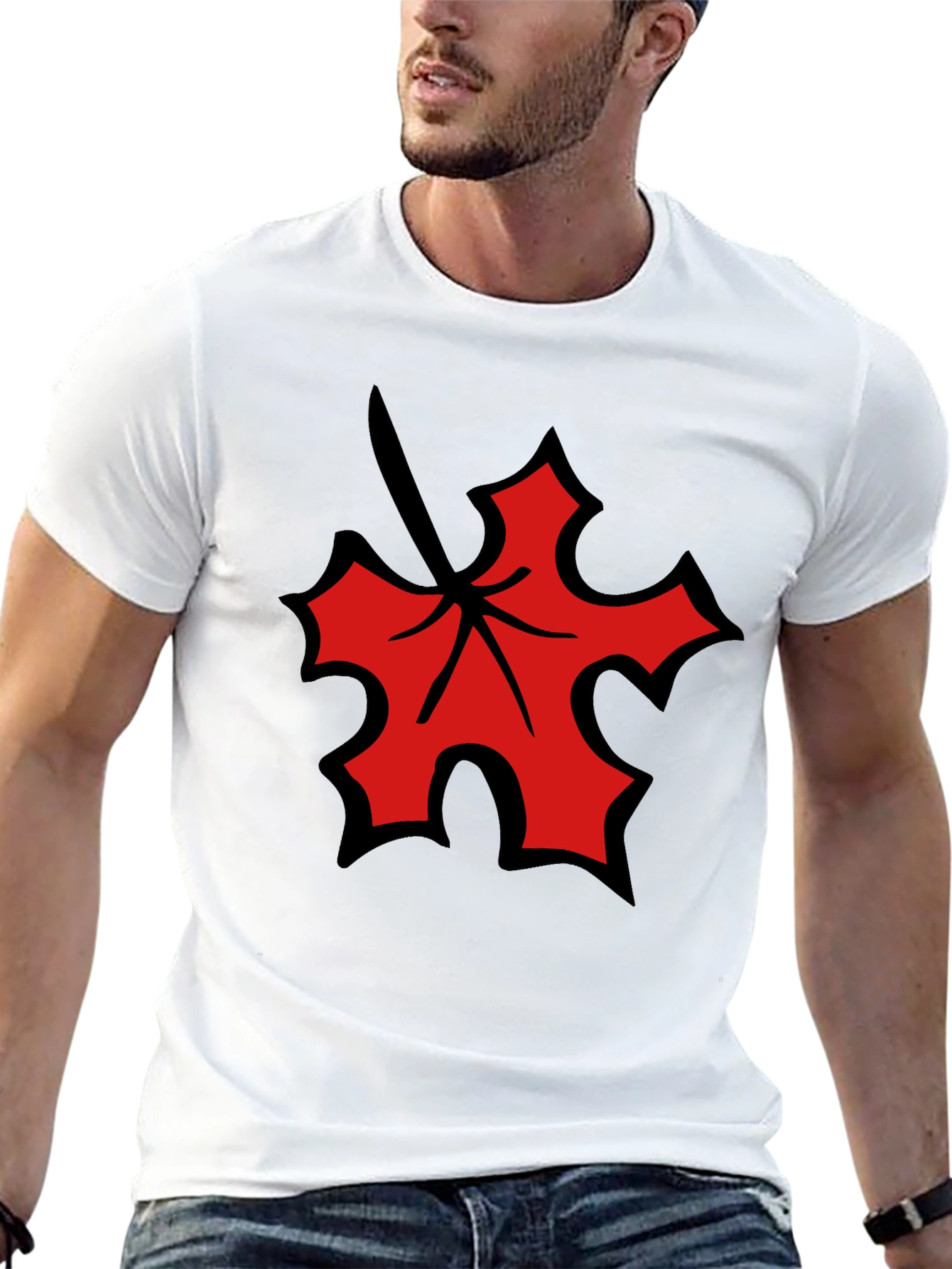 Black Red Leaf Graphic Black T-Shirt view 13