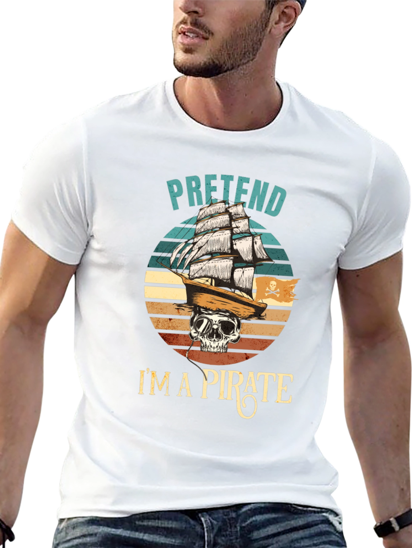 Black Pretend I'm A Pirate T-Shirt - Skull & Ship Graphic Tee view 13