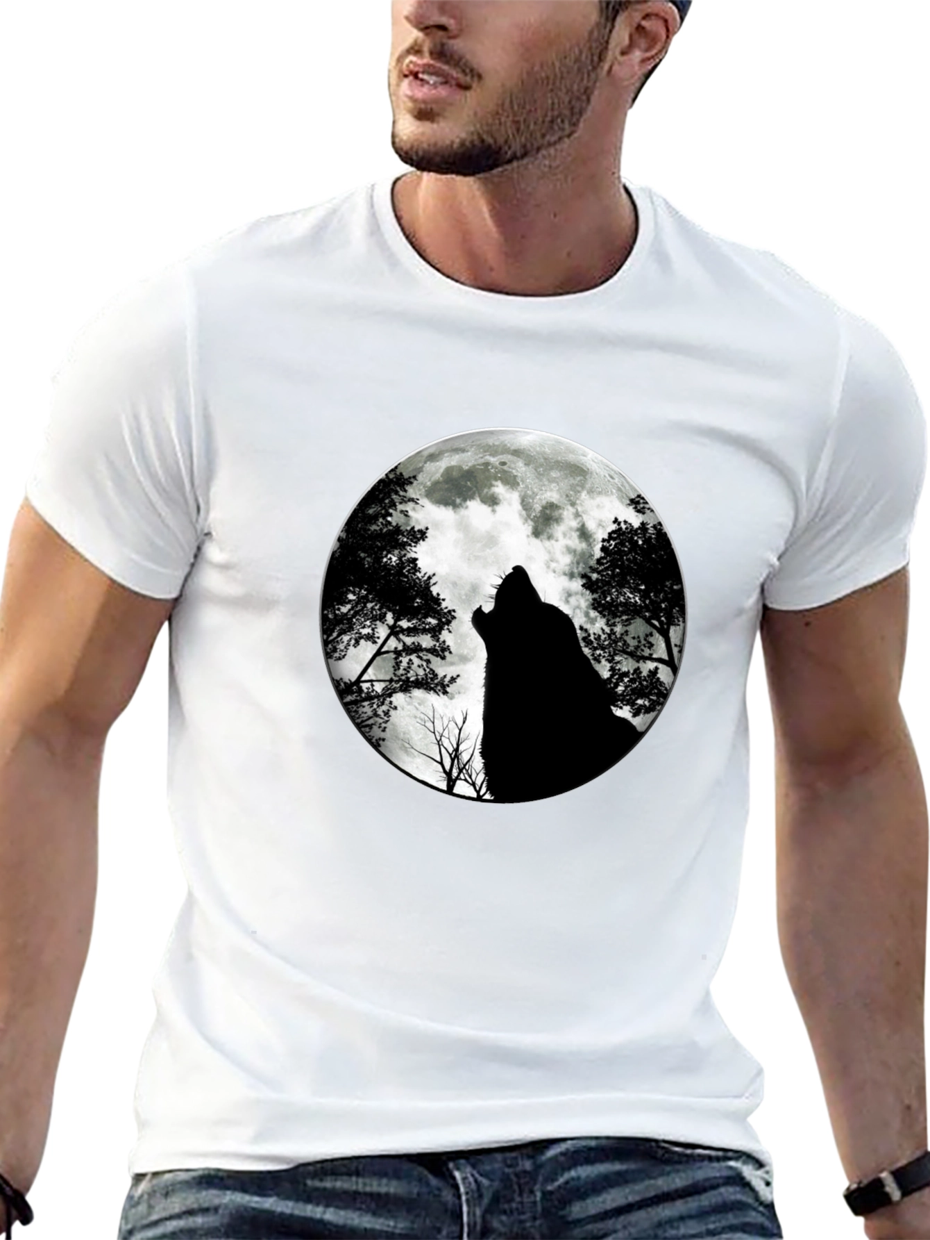 Black Wolf Moon Graphic Tee - Black Cotton T-Shirt view 13