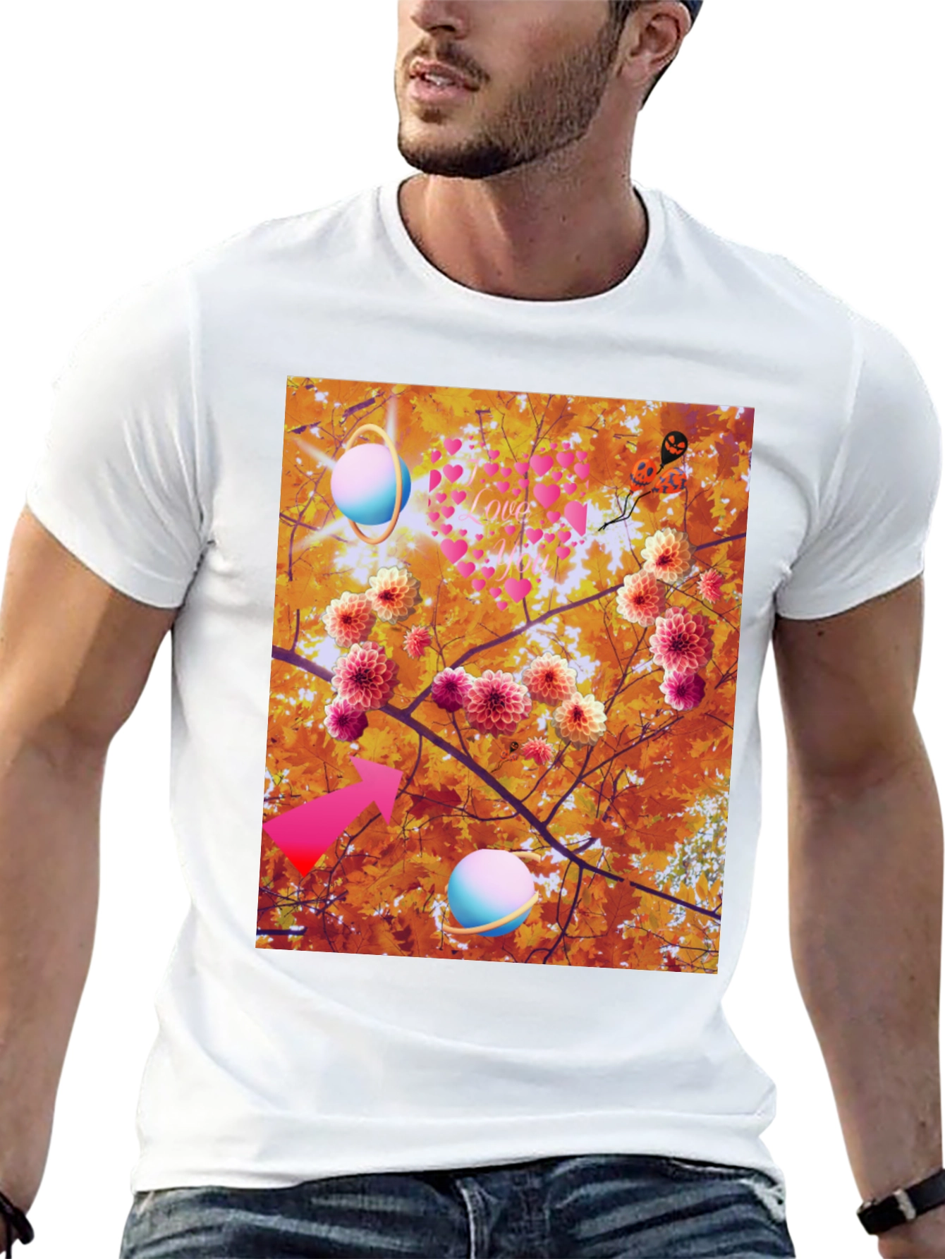 Black Artistic Graphic Tee: Floral Galaxy Love view 13