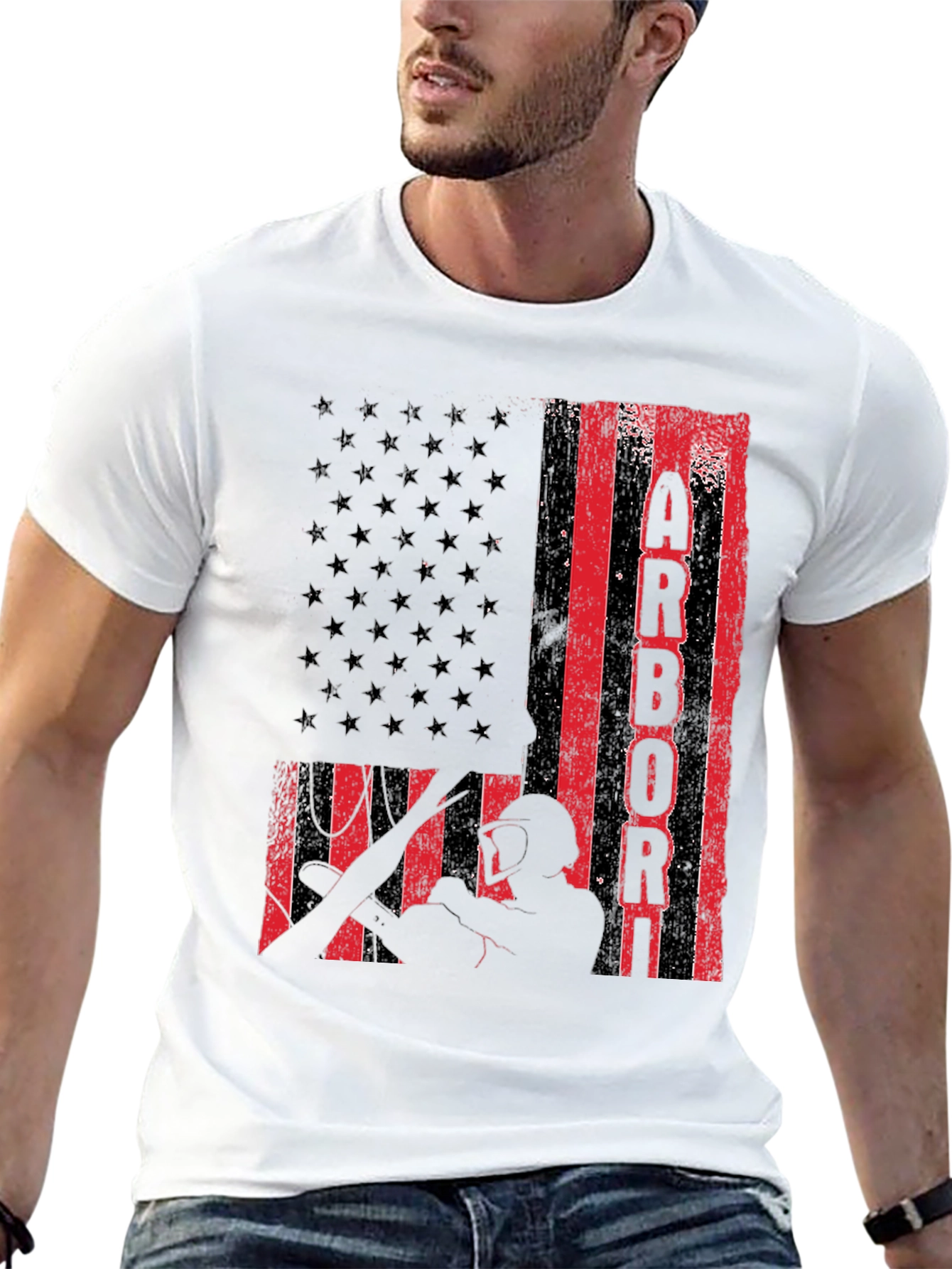 Black American Arborist Flag T-Shirt view 13