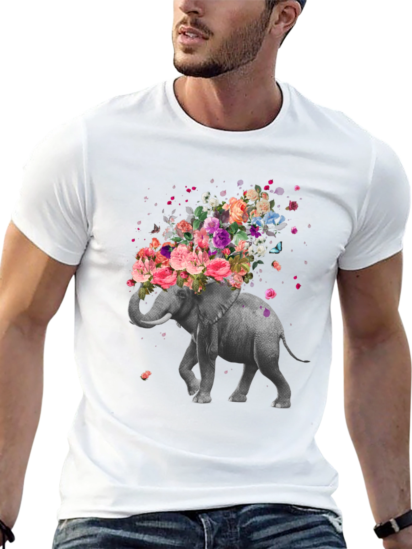 Black Floral Elephant T-Shirt - Unique Graphic Tee view 13