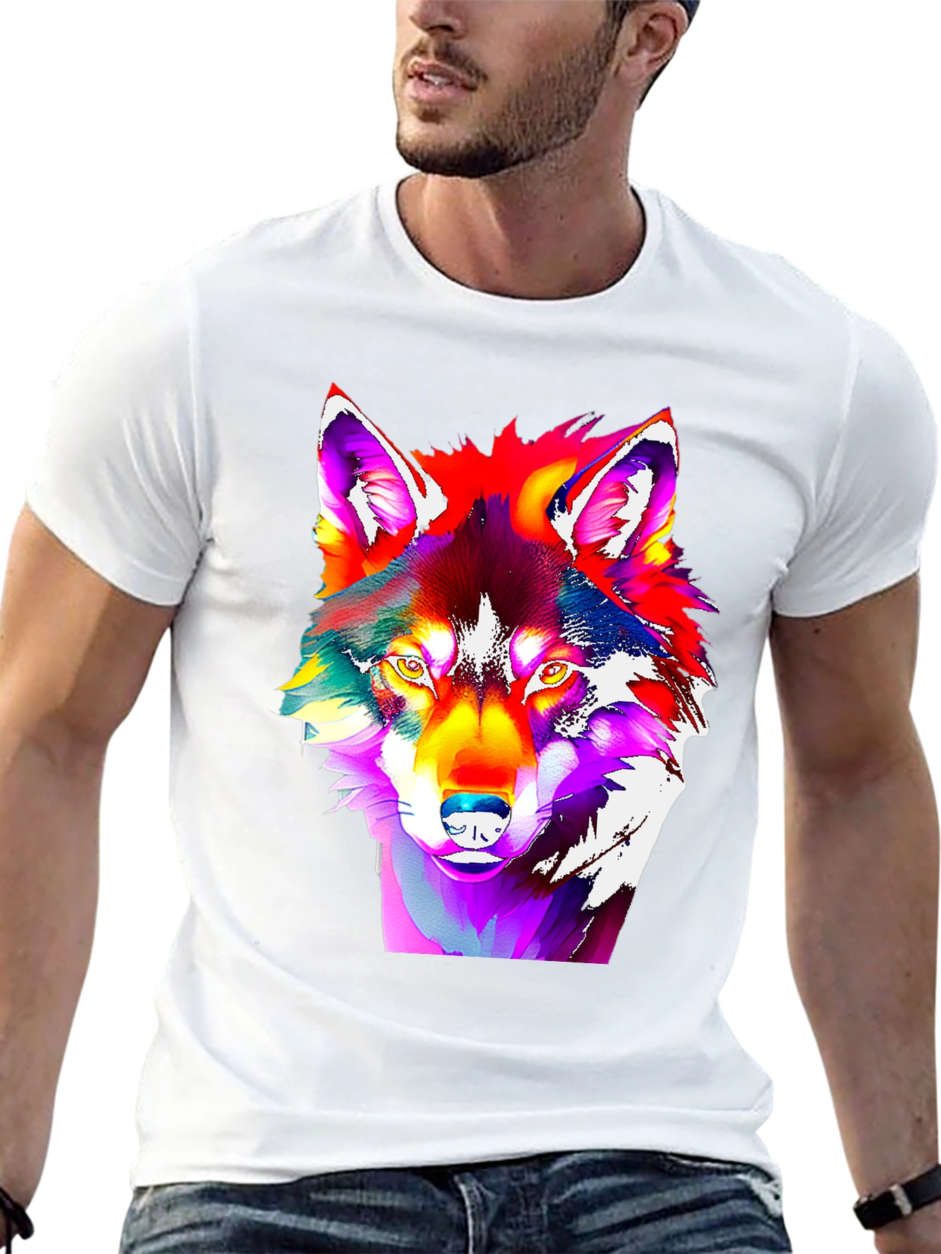 Black Vivid Wolf Graphic Tee - Bold Art Print view 13