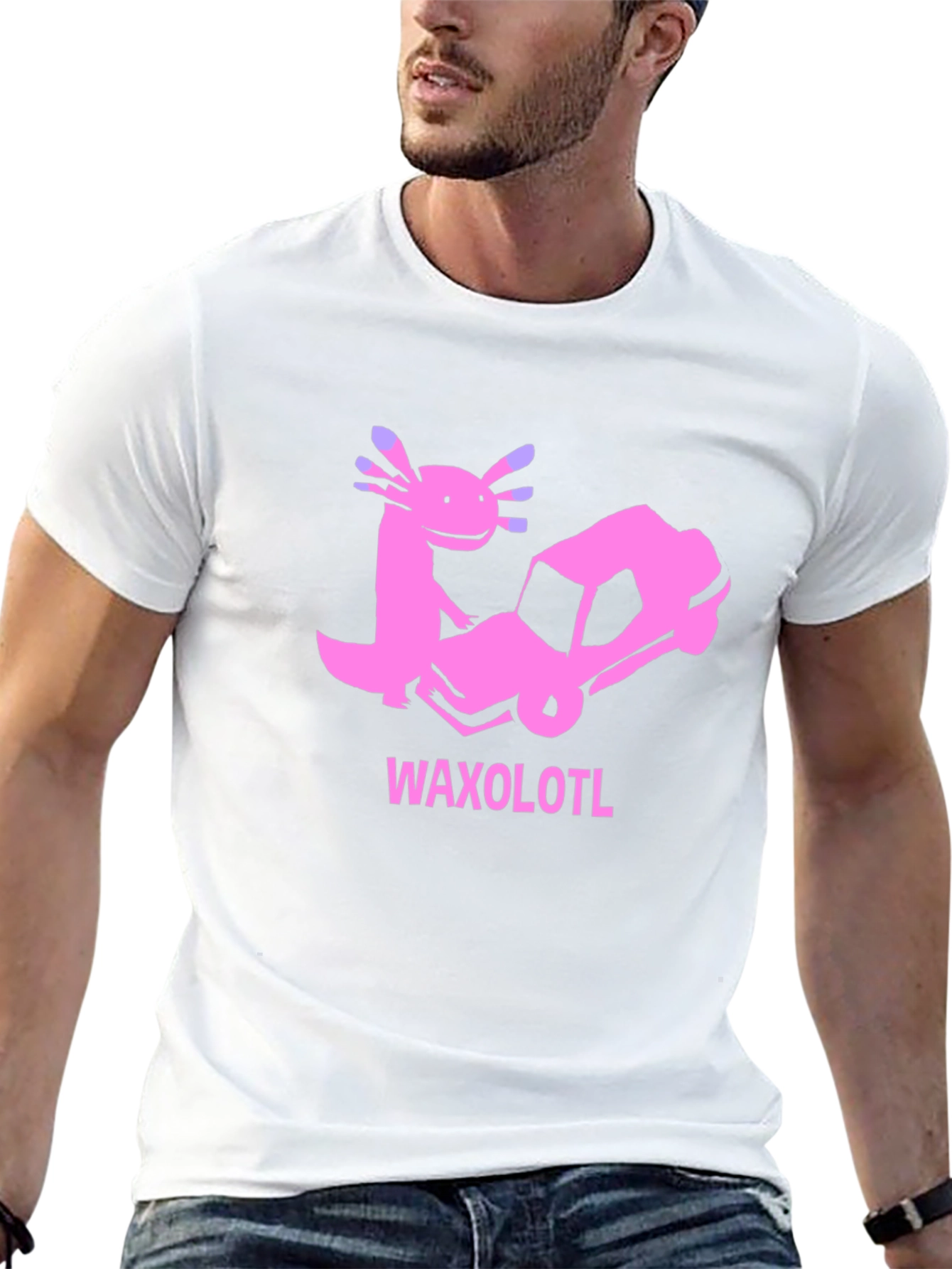 Black Axolotl Car T-Shirt: Funny Pink Cartoon Tee view 13