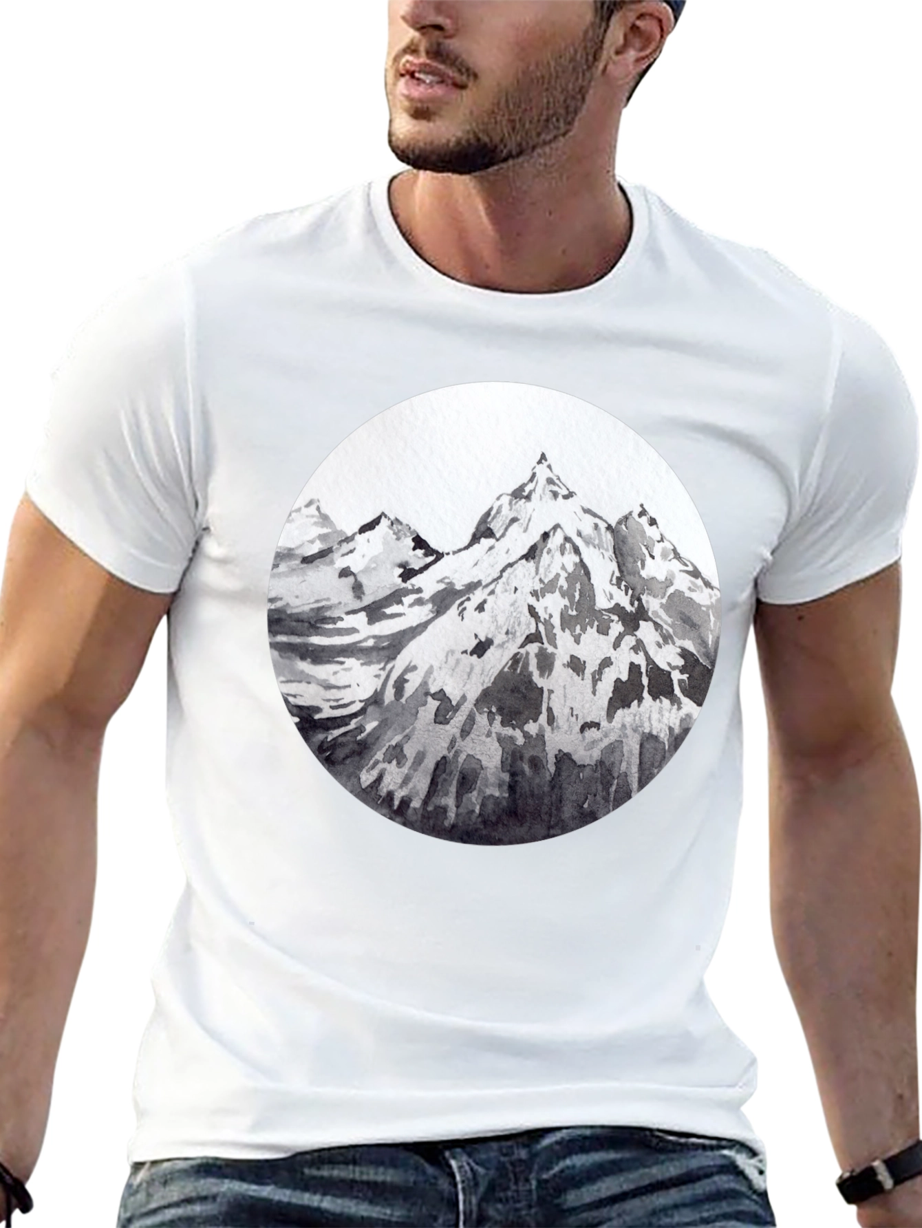 Black Mountain Peaks Graphic Tee - Black Cotton T-Shirt view 13