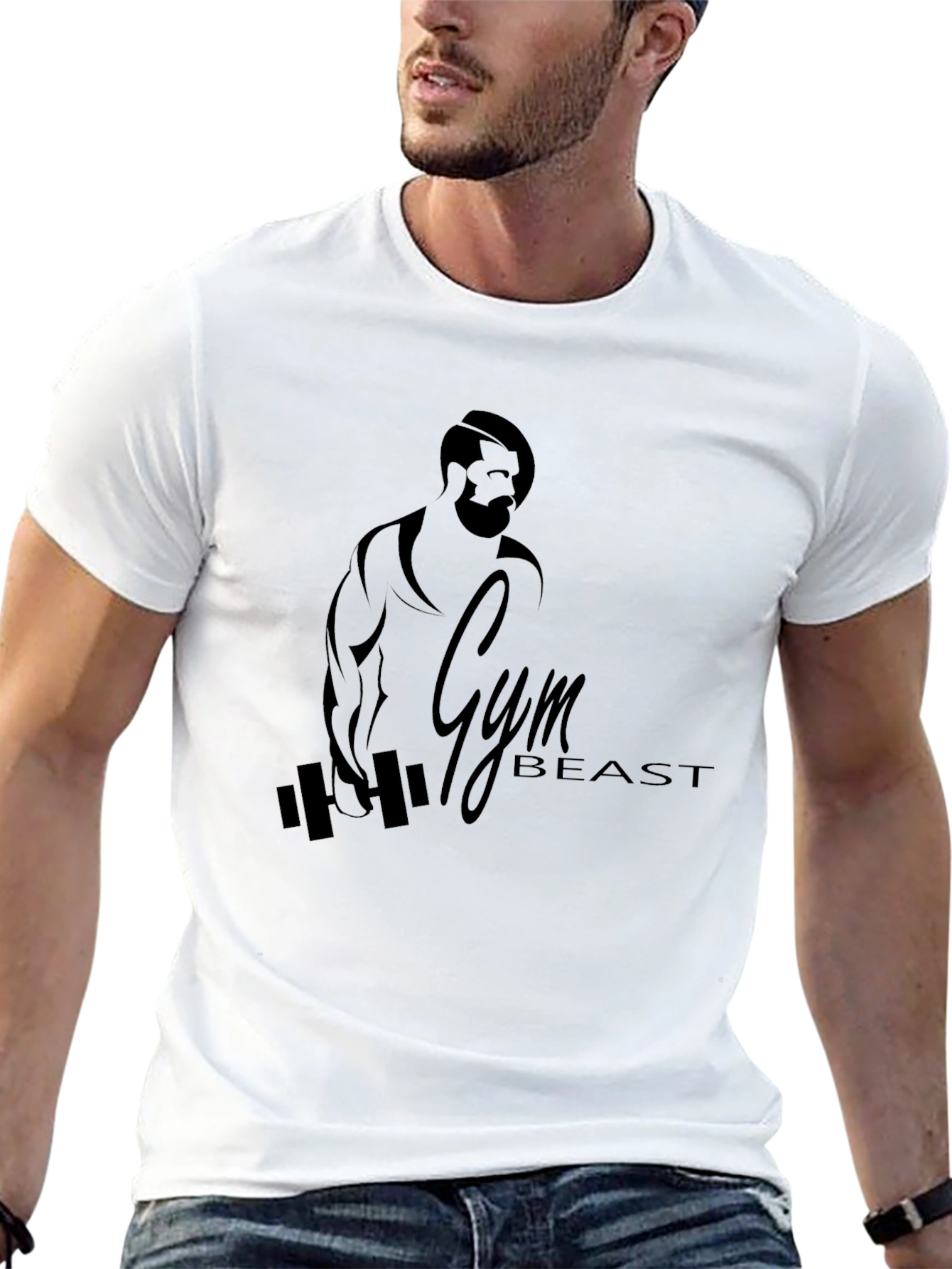 Black Gym Beast Graphic Tee - Black Cotton Workout Shirt view 13