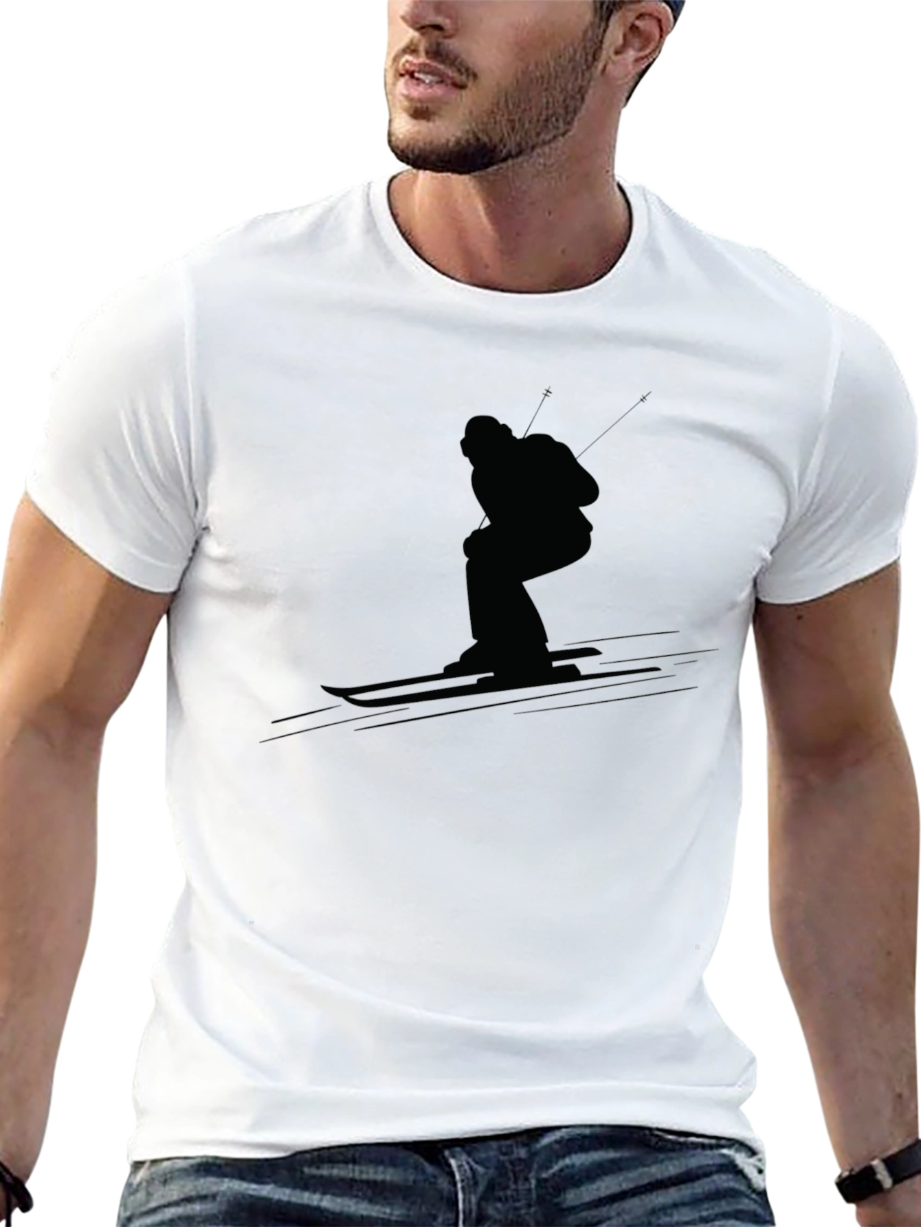 Black Black Skiing Silhouette T-Shirt view 13