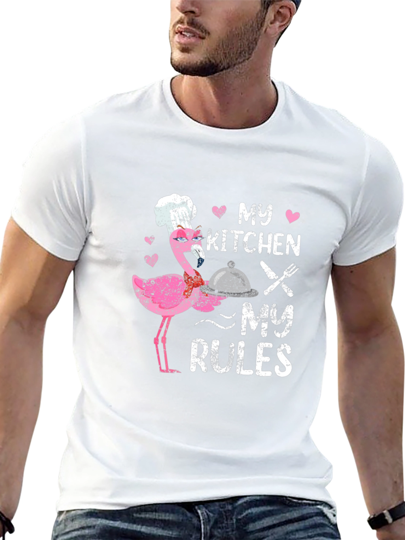 Black My Kitchen My Rules Flamingo Chef T-Shirt view 13