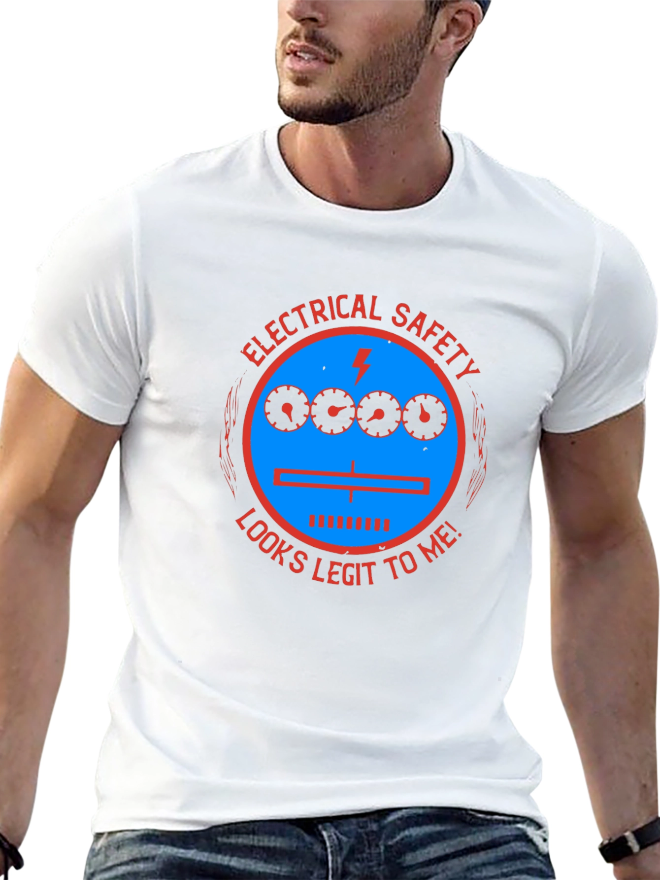 Black Electrical Safety Looks Legit T-Shirt view 13
