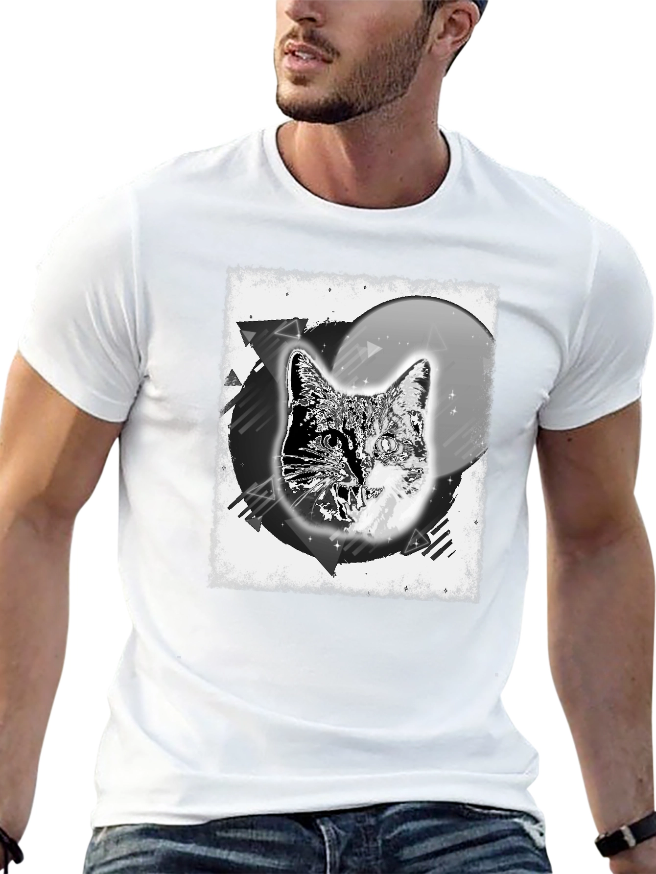 Black Cosmic Cat Graphic Tee - Black Cotton Blend view 13