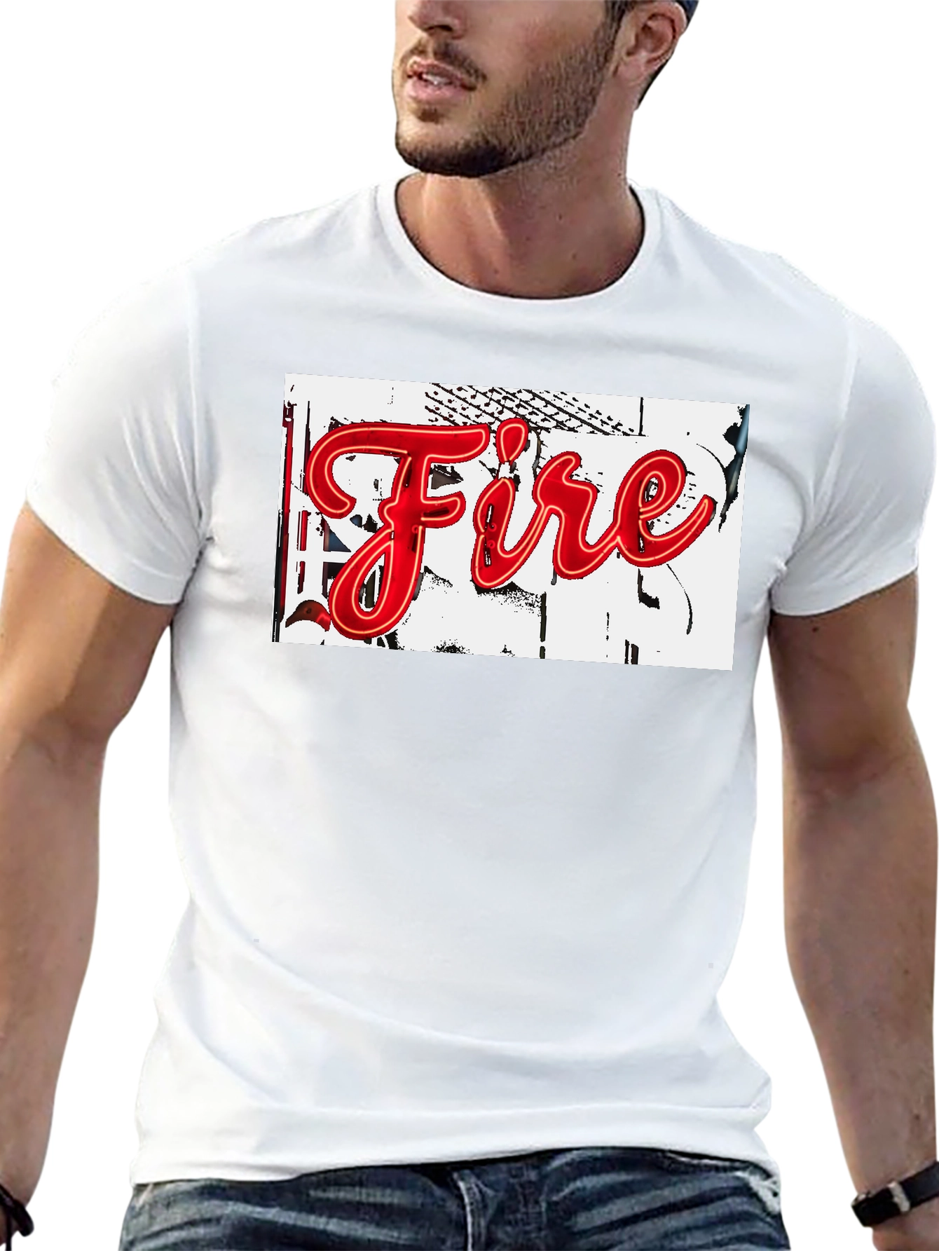 Black "Fire" Graphic Print Black T-Shirt view 13