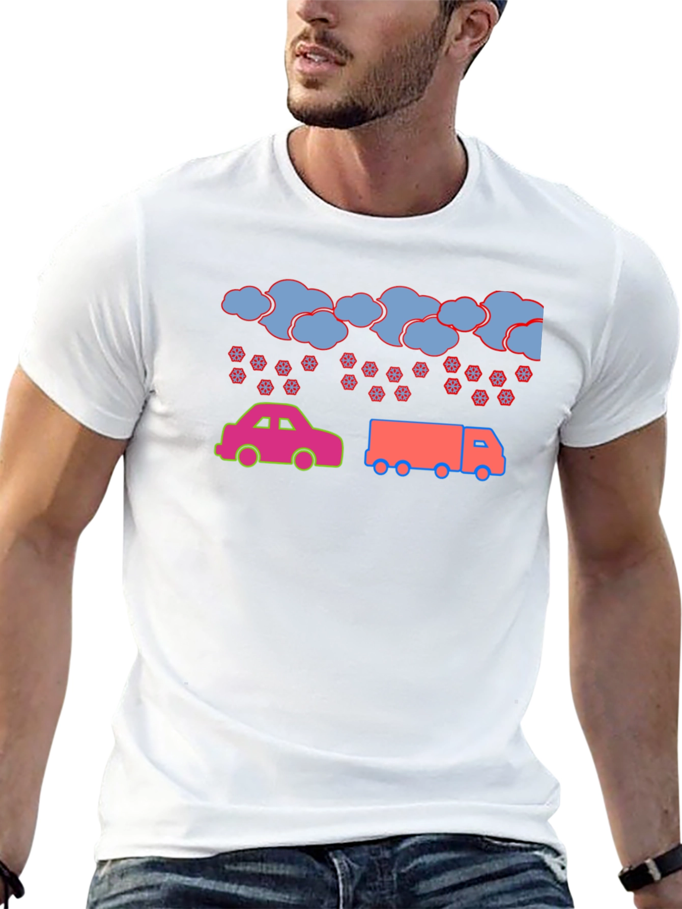 Black Cartoon Car & Truck Snow Day Black T-Shirt view 13
