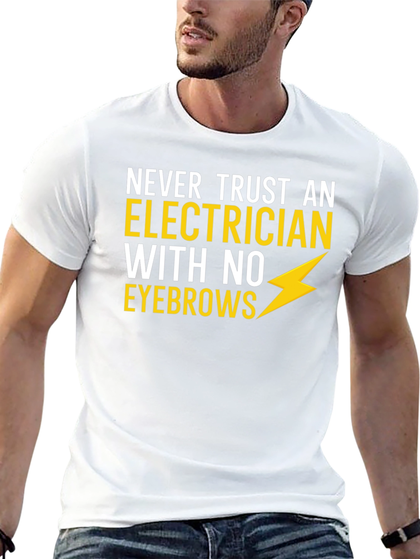 Black Electrician Humor T-Shirt - No Eyebrows! view 13