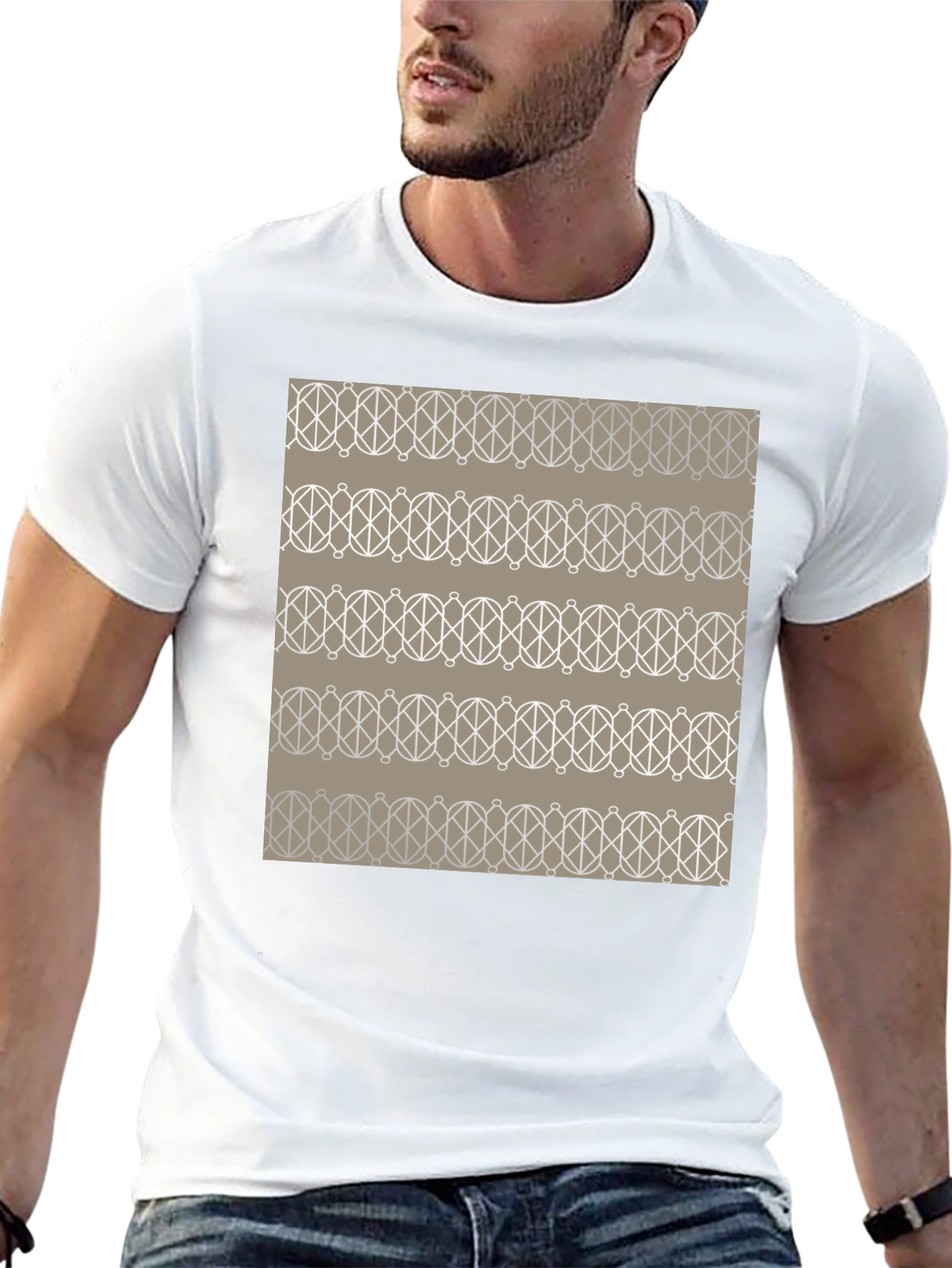 Black Geometric Pattern Graphic Tee - Stylish Men's Black T-Shirt view 13